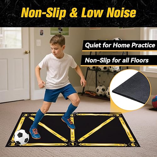 Miniatura 3 de PodiuMax Tapete de entrenamiento de fútbol, tapete de entrenamiento de fútbol con 1 entrenador de espalda para niños, antideslizante y silencioso