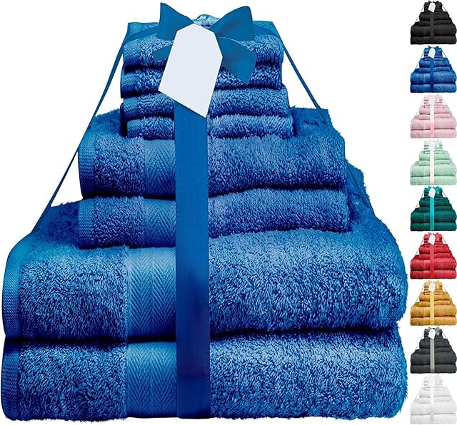 Midland Bedding 8 Piece Bale Cotton Towel Set, Multiple Colours in 400 GSM Thread Count (Royal Blue)