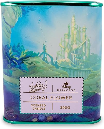 Disney Princess Home Collection Ariel - Vela de lata de té perfumada de 11 onzas con fragancia de flor de coral, tiempo de combustión de 28 horas, disponible en Yaxa Colombia