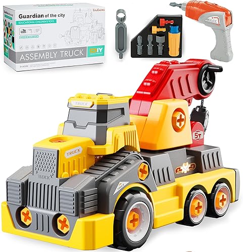 Miniatura 14 de 28cm Camiones Mezcladores de Cemento Grandes Desarmables para Niños de 3 a 5 y 6 a 8 Años, Juguetes de Construcción con Taladro Eléctrico, Juego de