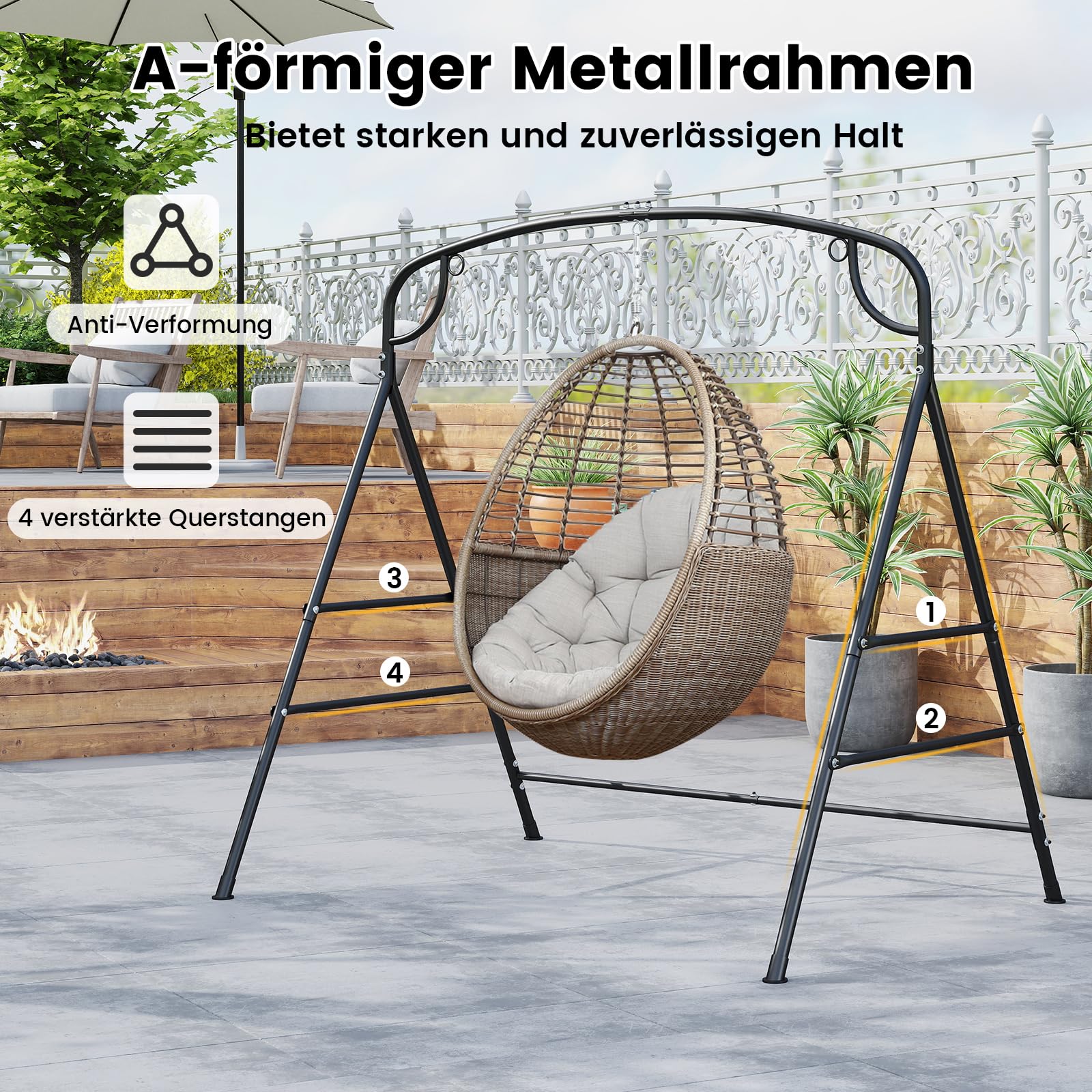 COSTWAY Schaukelgestell mit 2 Aufhängemöglichkeiten, Gestell für Nestschaukel, Hängesessel, Hängebank, Schaukelgerüst aus Metall bis 300 kg belastbar, für den Innen- oder Außenbereich