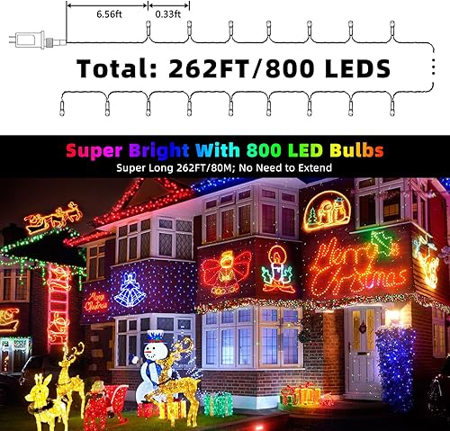 Miniatura 6 de XTF2015 Guirnalda de luces LED de Navidad de 262 pies, 800 luces LED, enchufe de luces de Navidad, 8 modos de función de memoria con temporizador,
