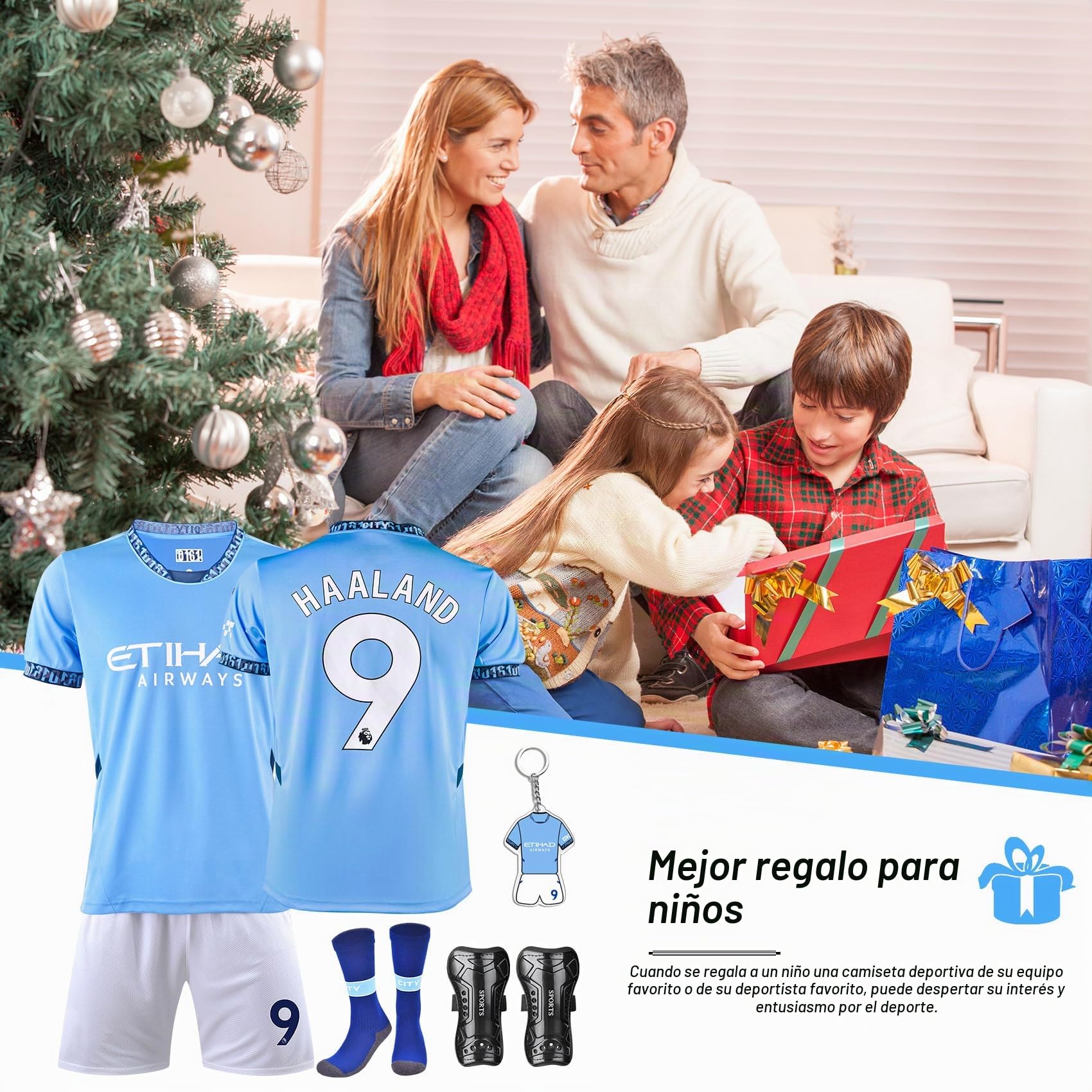 N° 9 Camiseta de fútbol para niños, camiseta de fútbol para niños, pantalones cortos, calcetines, llaveros y espinilleras