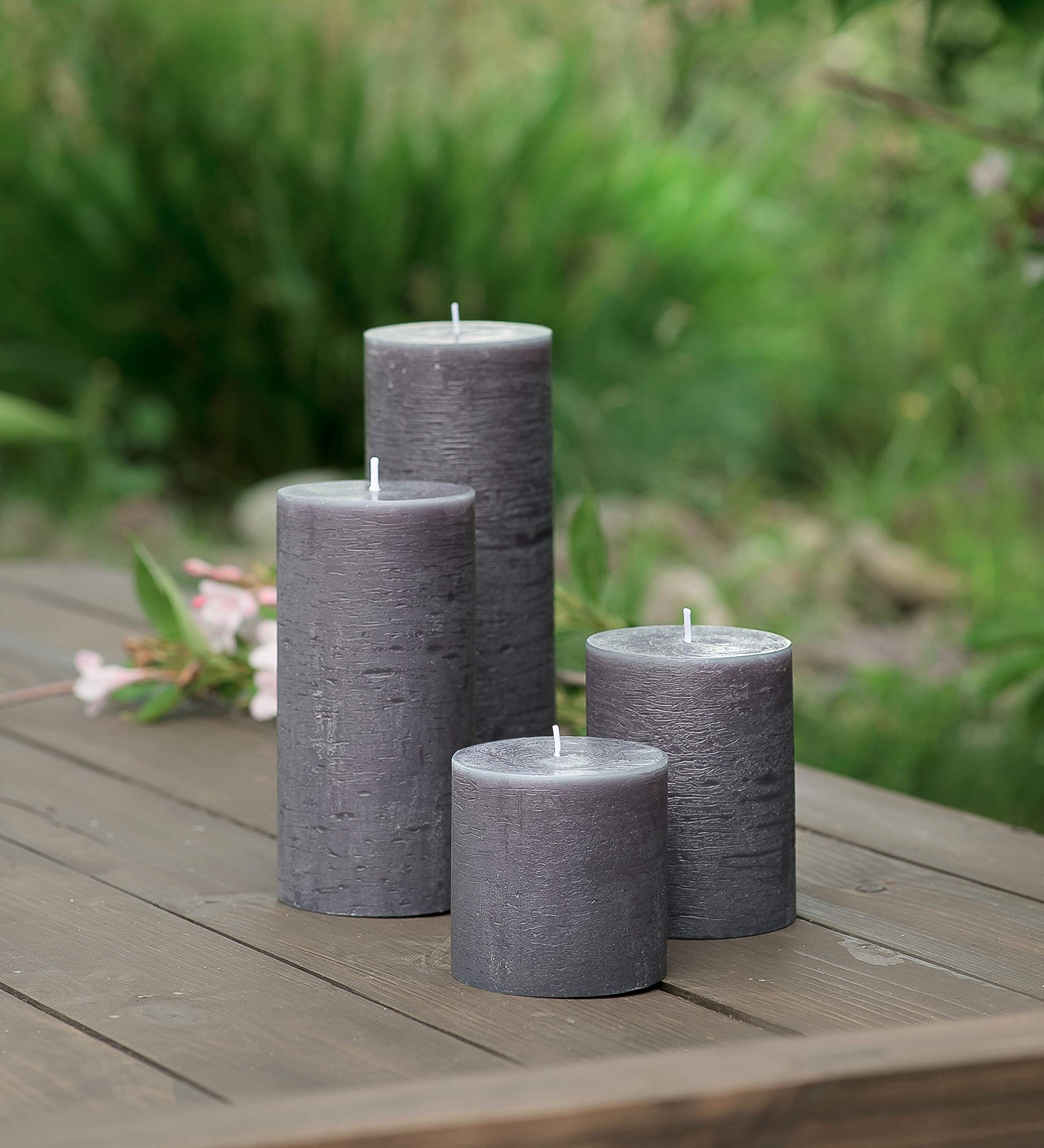 Melt Candle Company Set di 3 Grigio Scuro, 7,5 x 10 cm Candele a colonnasenza Profumo per Matrimoni ristoranti Decorazione Terme chiese stoppini in Cotone Senza Fumo