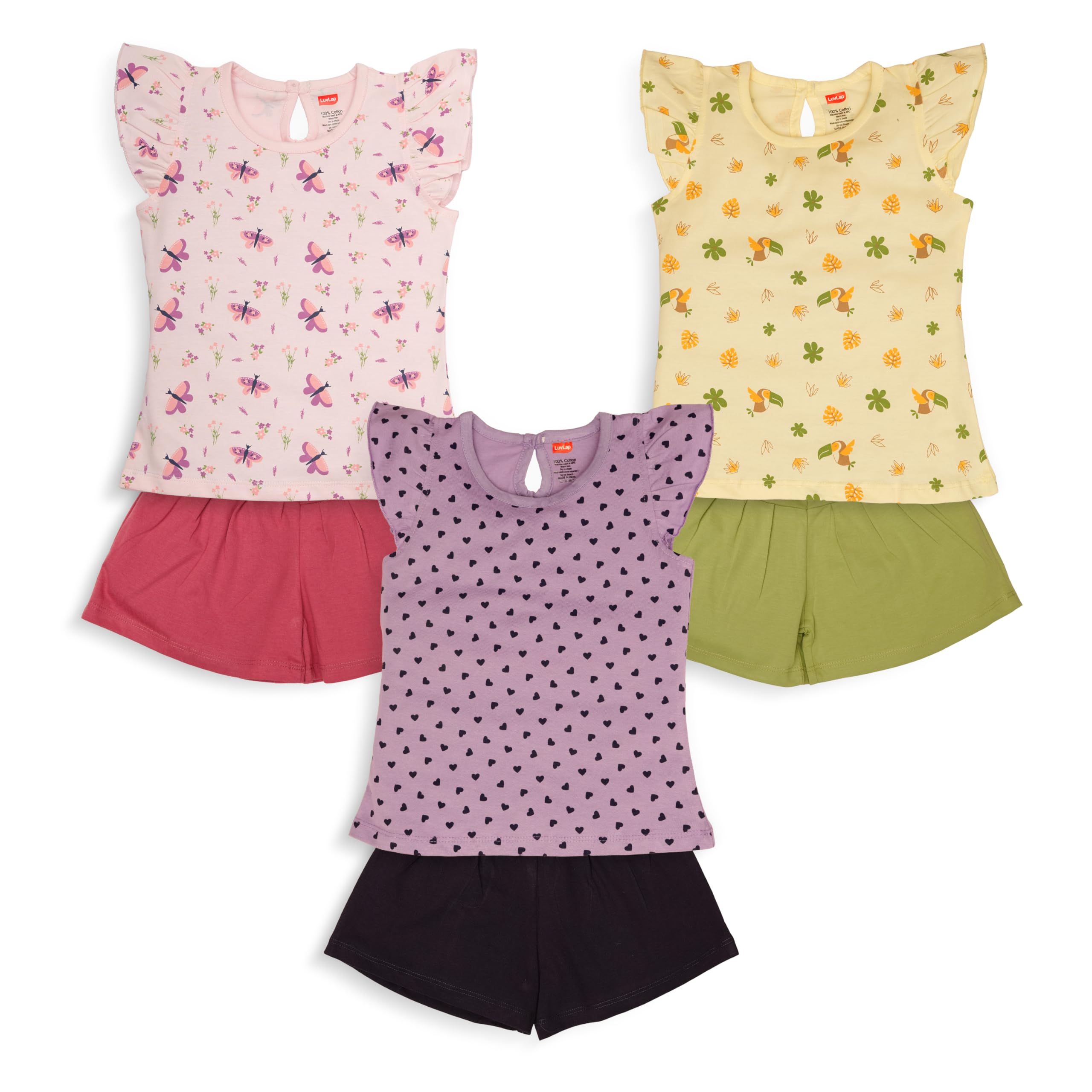 luvlap Baby Girls Regular Fit 100% Cotton Half Sleeves Girls Top CoSet Pack of 3-picture-12