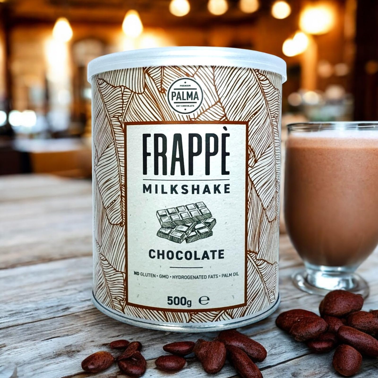 PALMA Chocolate Frappe Milkshake | No Gluten, No GMO, No Palm Oil, No Hydrogenated Fat | Perfect for Frappe, Milkshake and Smoothie | Made in Italy | 500g (25 Servings)