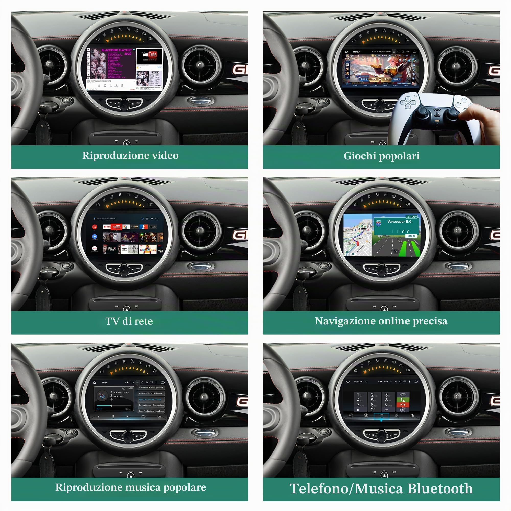 Autoradio per Mini Cooper R55-61 Car Stereo Radio Upgrade Kit 8 pollici Touch Screen Android 13 PX5 64G CarPlay Navigazione GPS Telecamere di backup