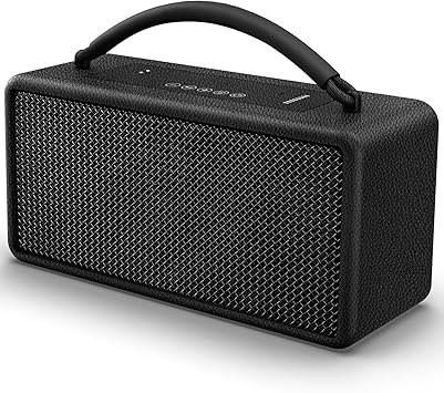DINDIN Portable Bluetooth Speaker: 80W (Peak), 20H Playtime, Loud Wireless Wood Speakers with Bass, AUX and USB Input, Subwoofer, TWS Pairing, Vintage Speaker for Outdoor, Home, Office (Black)