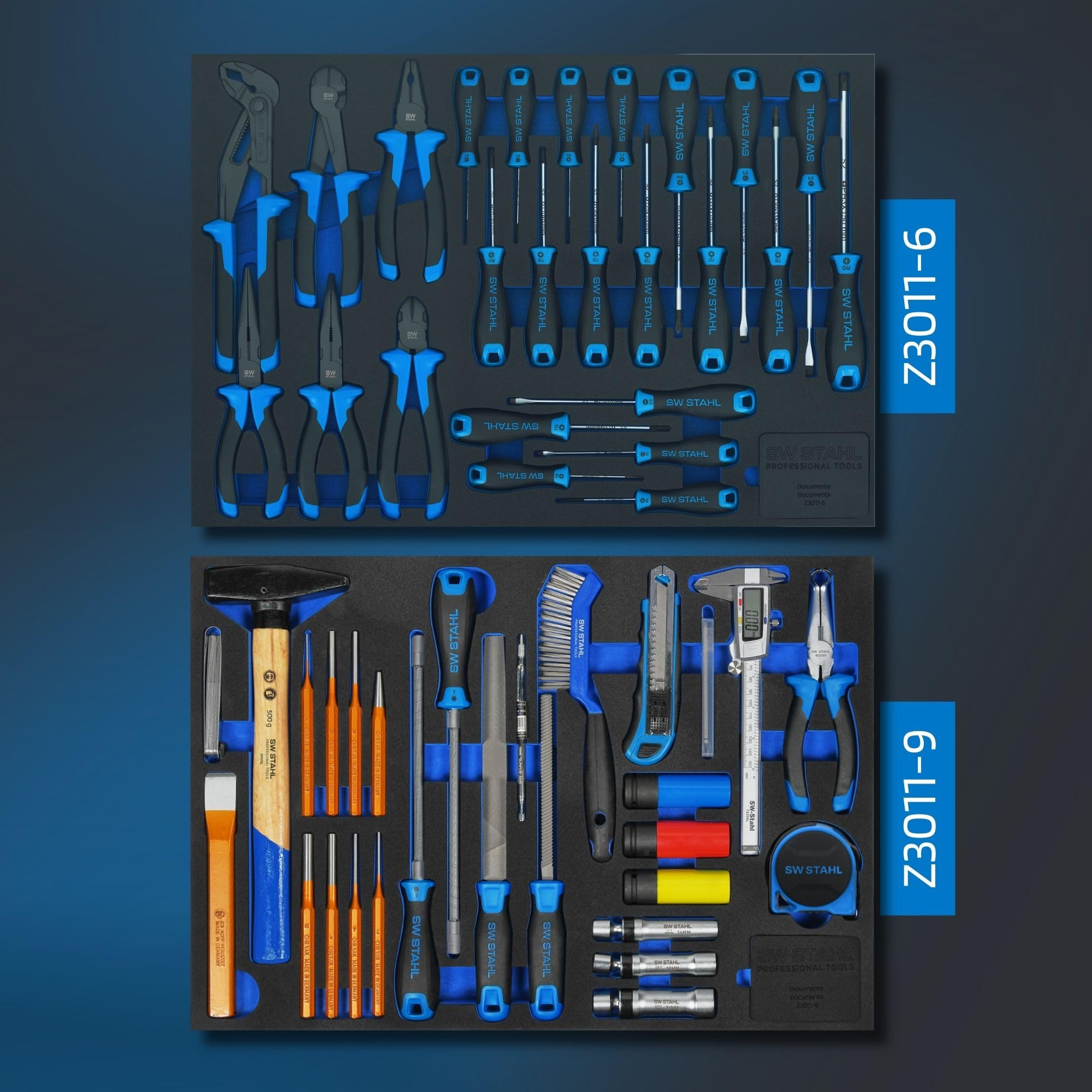 SW-Stahl TT801 Carrello Officina Attrezzato, 246 Pezzi, 8 Cassetti, Blu