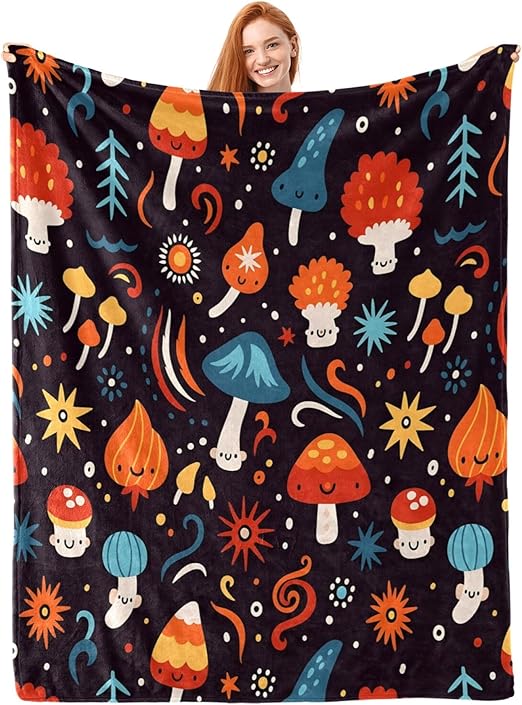 Mushroom Blanket Throw Soft Couch Chair Flannel Blankets