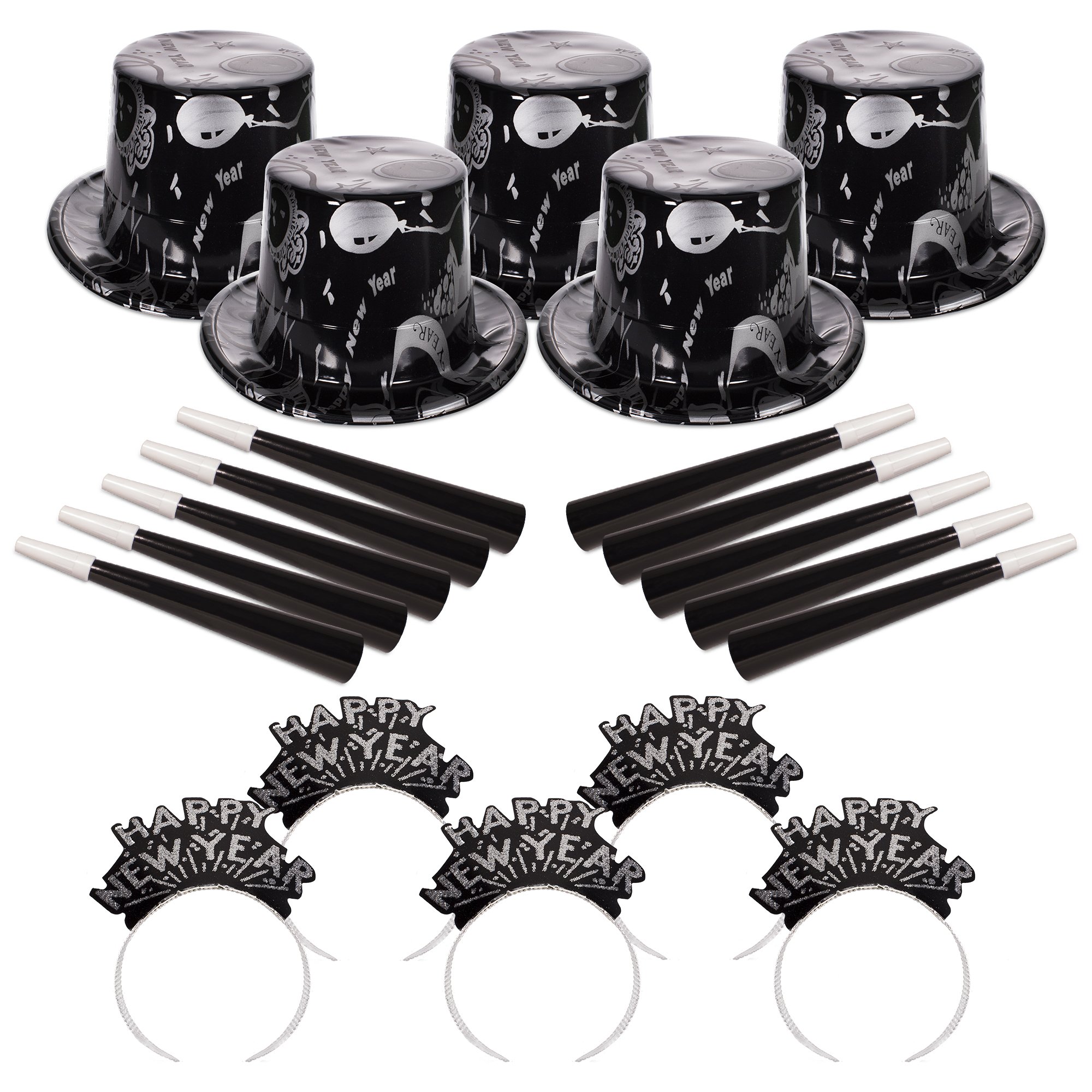 Black and Silver NYE New Year Party Kit for 50 Guests