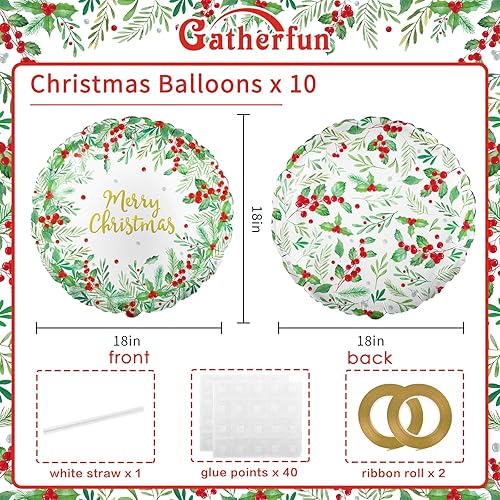 Miniatura 2 de 10 decoraciones de fiesta de Navidad, globos de papel de aluminio de Feliz Navidad, diseño de acebo desechable de temporada para Navidad,
