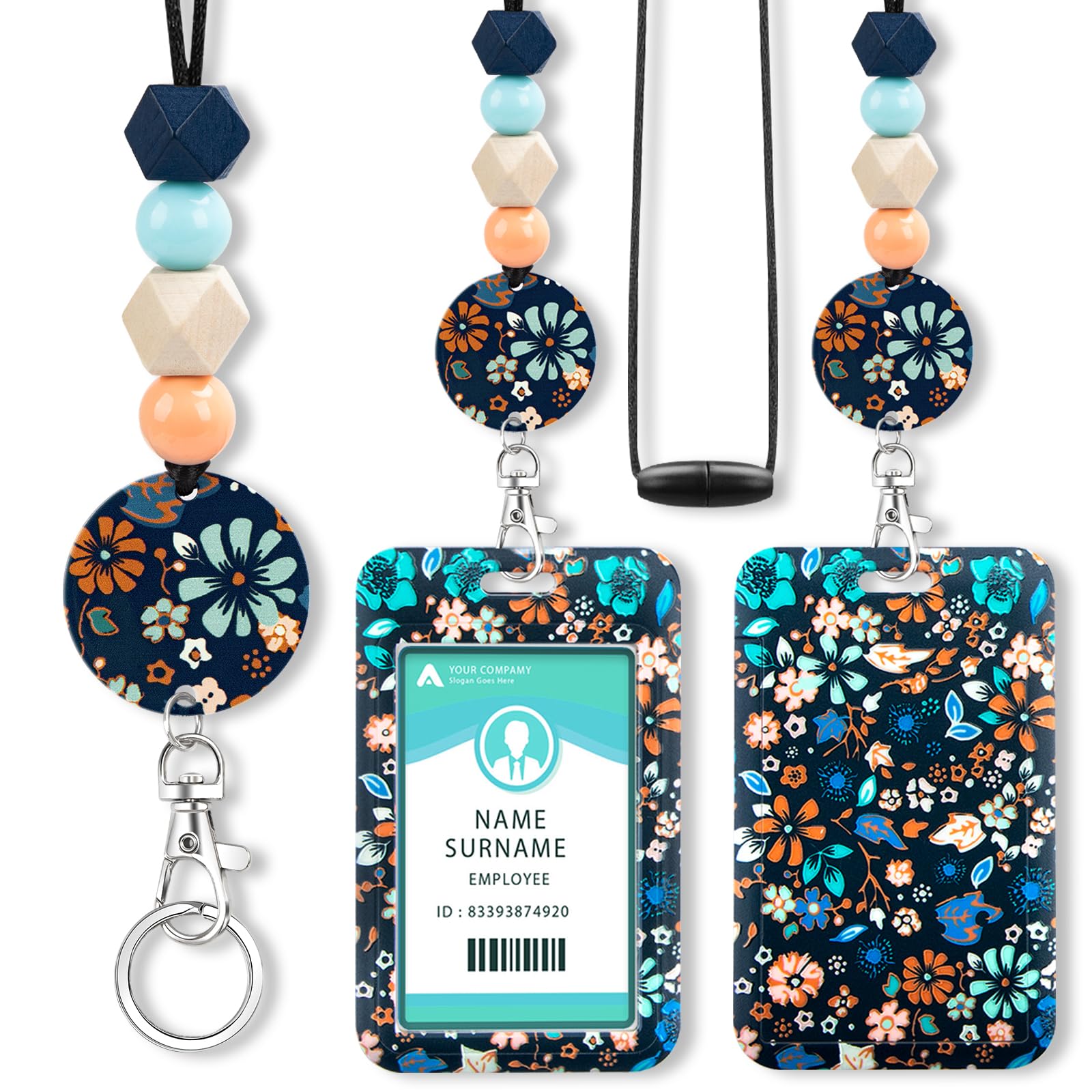 teacher lanyard boho lanyards Teacher Lanyards Teacher Lanyard With ID Holder, Wood Beaded With