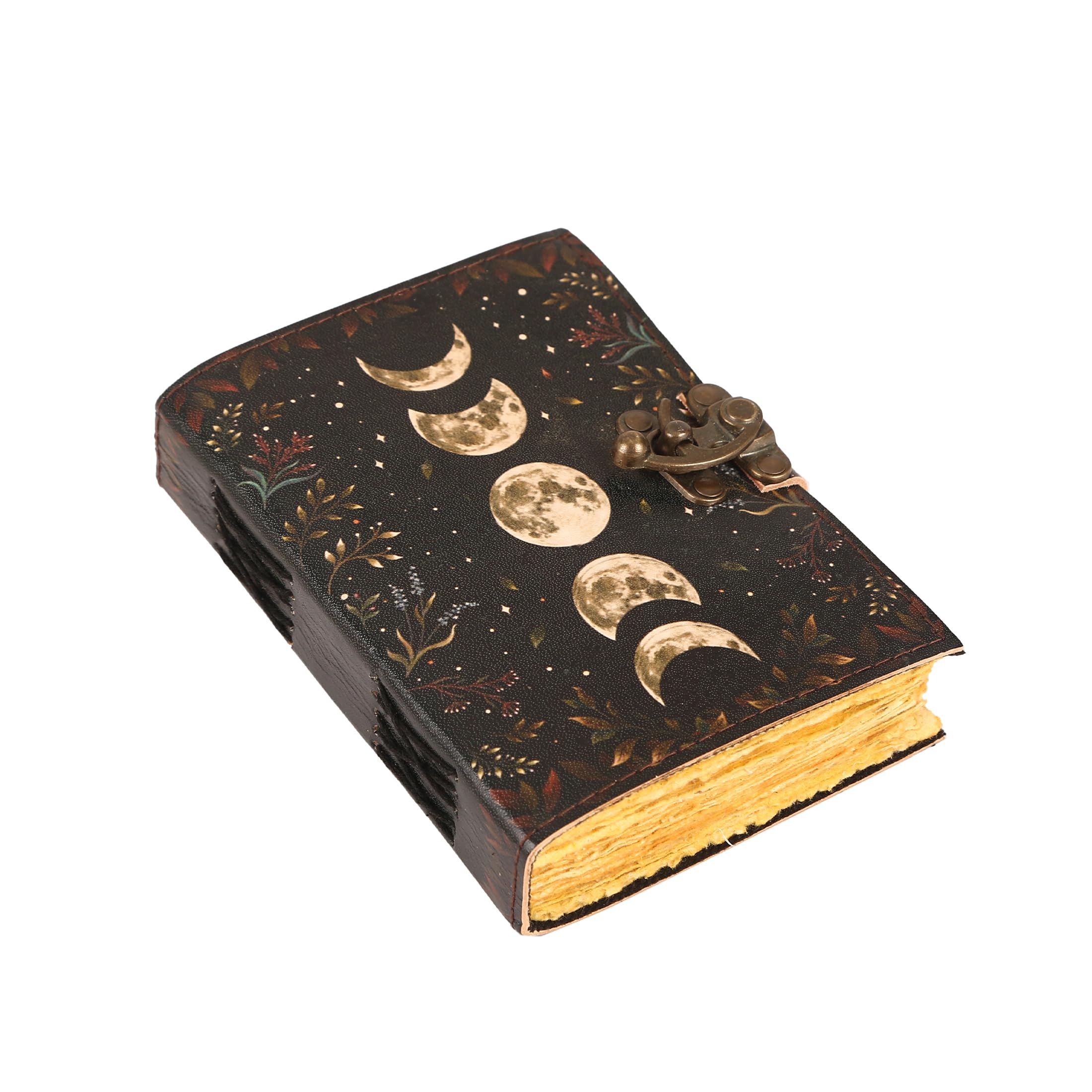 AGWANI HANDICRAFT Blank Spell Book of Shadows Journal with Lock Clasp Vintage Handmade Leather Journal Moon Phase Print Diary Prayer Pagan Witchcraft Supplies Wiccan Decor Notebook Daily (8x6 Inch)