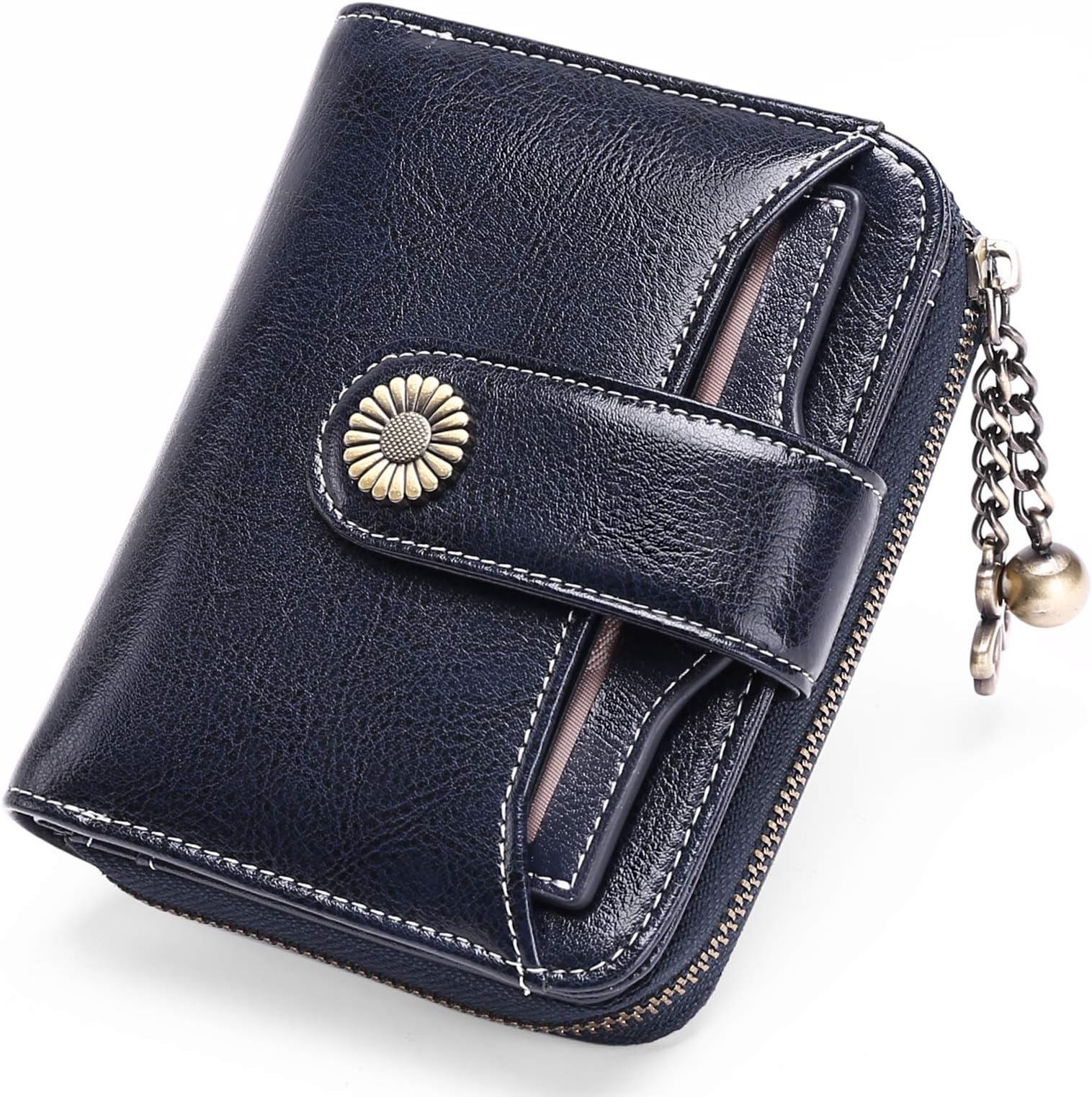 SENDEFNWomen's Small Wallet, Women's Genuine Leather, with Coin Compartment, Small Zip, Wallet, Card Holder with RFID Blocker, bc-navy blue, 12*10*3cm, Modern