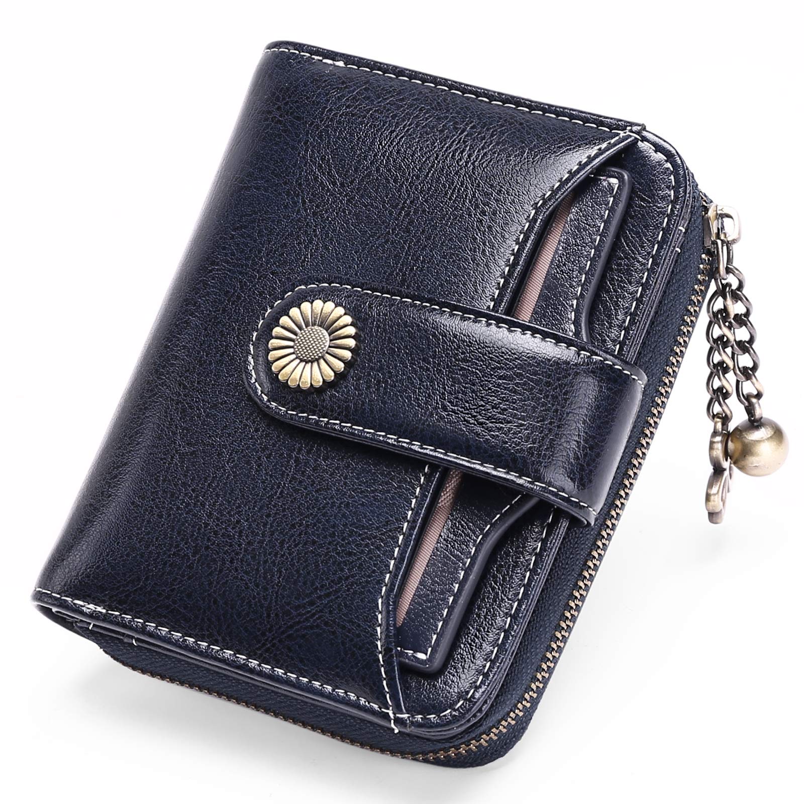 SENDEFNWomen's Small Wallet, Women's Genuine Leather, with Coin Compartment, Small Zip, Wallet, Card Holder with RFID Blocker, bc-navy blue, 12*10*3cm, Modern