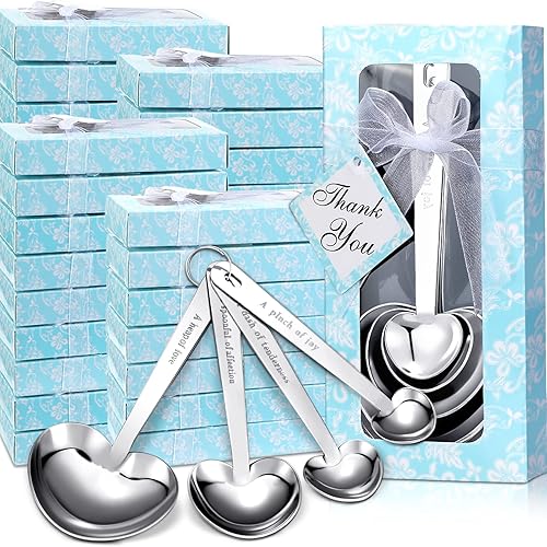 Sunnyray Juego de 100 cucharas medidoras en forma de corazón, cucharas medidoras de acero inoxidable para despedida de soltera, regalos de boda,