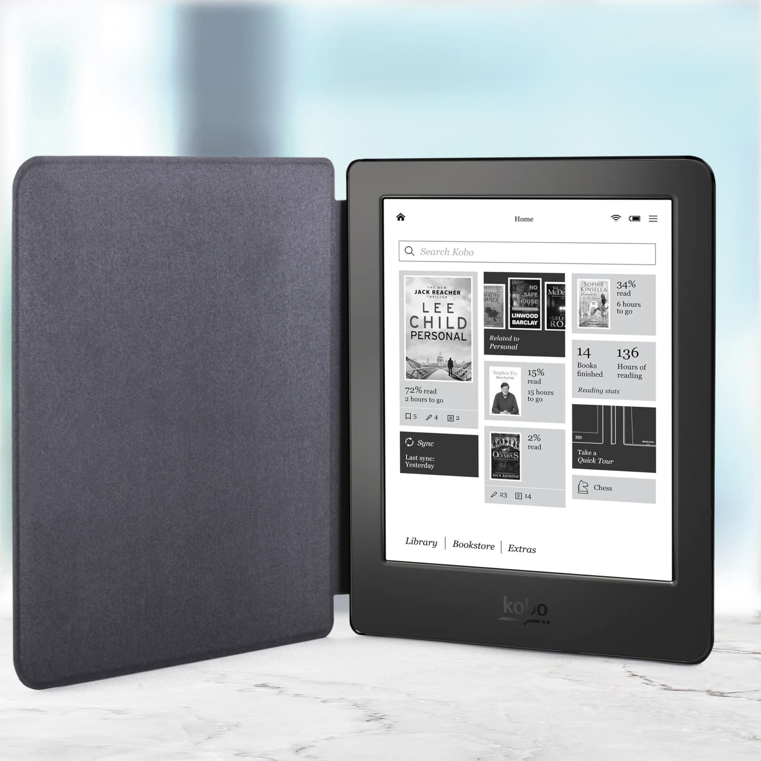 Forefront Cases Étui pour Kobo Aura H2O Edition 1 (Modèle: 2014) - Mince et Léger, Fonction Automatique Veille/Réveil Intelligente Étui, Coque de Protection pour Kobo Aura H2O Edition 1 - Noir