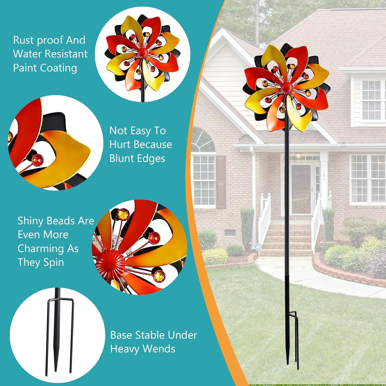 Wind Spinners-75inch Wind Spinners for Yard and Garden Multi-Color Seasonal Led Lighting, Wind Sculptures & Spinners, for Patios, Gardens, Parks, Sidewalks, Lawns