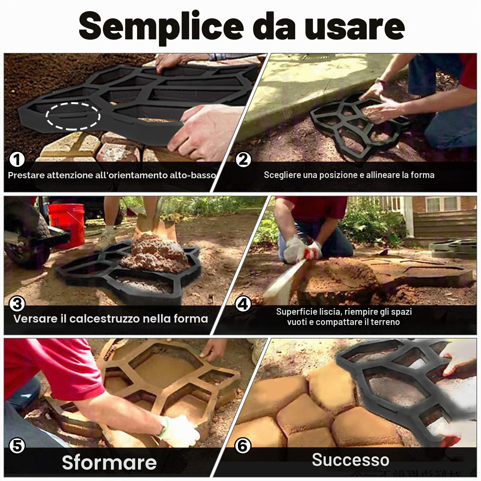 UISEBRT DIY Stampo in Cemento Pavimentazione di Pietra Cemento Forma Casseforme per Vialetti, Giardino, Ferrovie - Nero (2 pezzi)