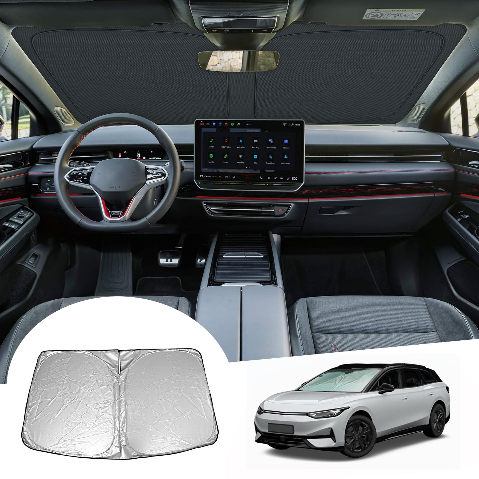 [Upgrade] GAFAT Kompatibel mit VW ID.7 2024 2025 2026 Sonnenschutz Frontscheibe Innen, ID.7 GTX Tourer Windschutzscheibe Sonnenschirm Sonnenblende, Abkühlung, UV Schutz, ID7 Zubehör 2025