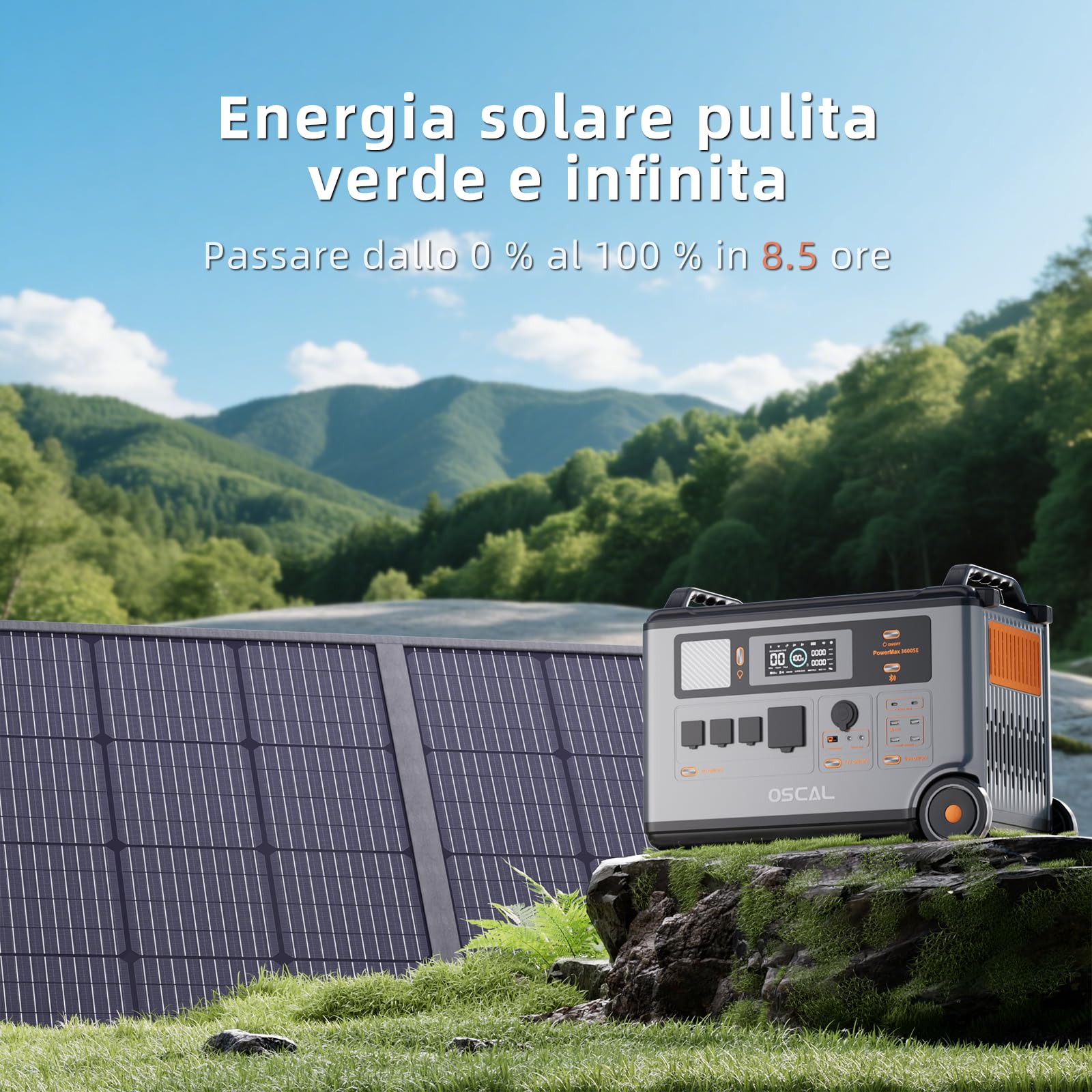 PowerMax 3600SE Generatore Solare con 400W Pannello, 3600Wh LFP Batteria | 3600W (Picco 7200W) Centrale Elettrica Portatile, 14 Prese, Controllo APP, Power Station per Casa, Campeggio, Camper