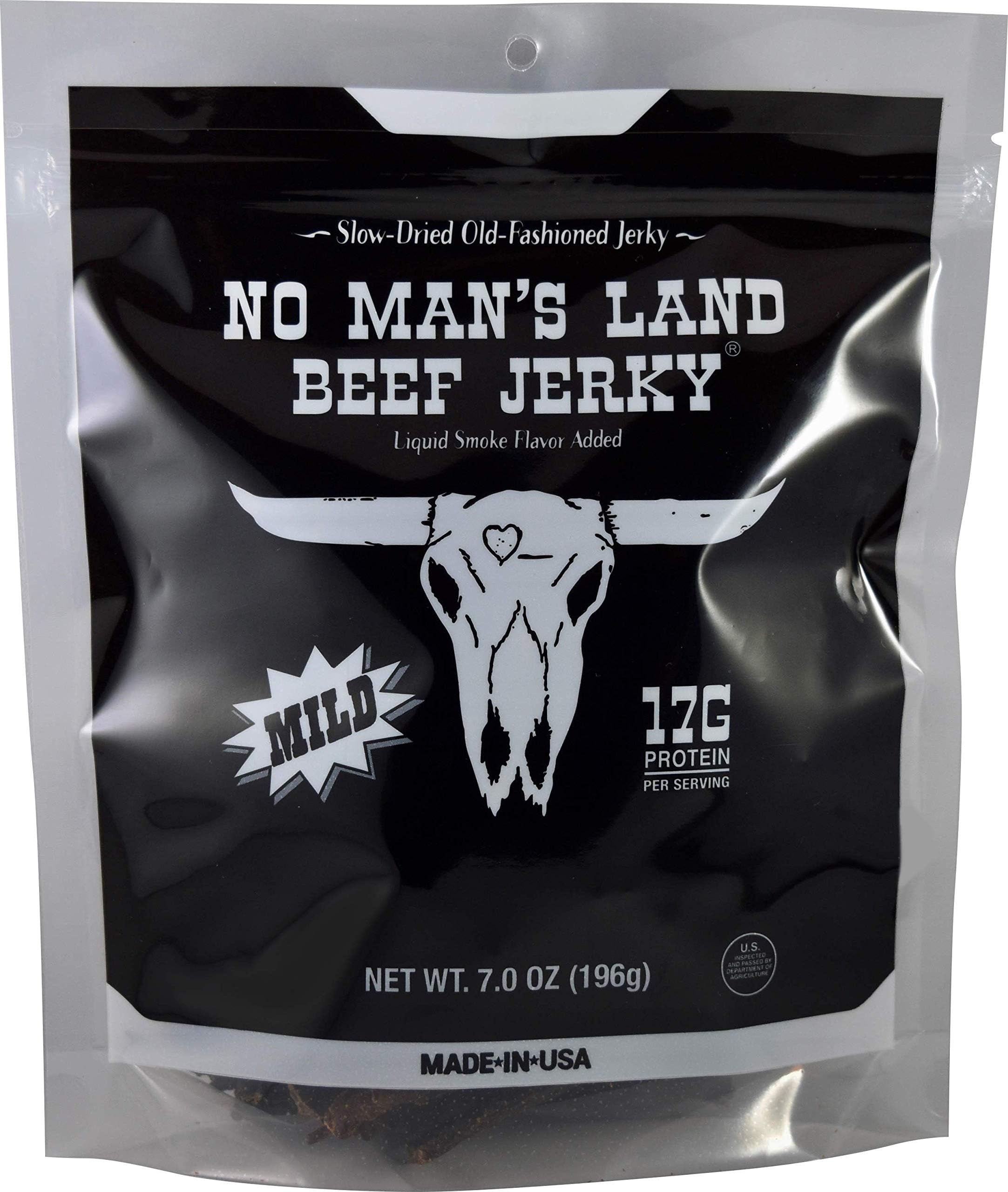 No Manโs Land MILD Beef Jerky High Protein Low Calorie Low Carb Beef Snack 7.0oz Bag