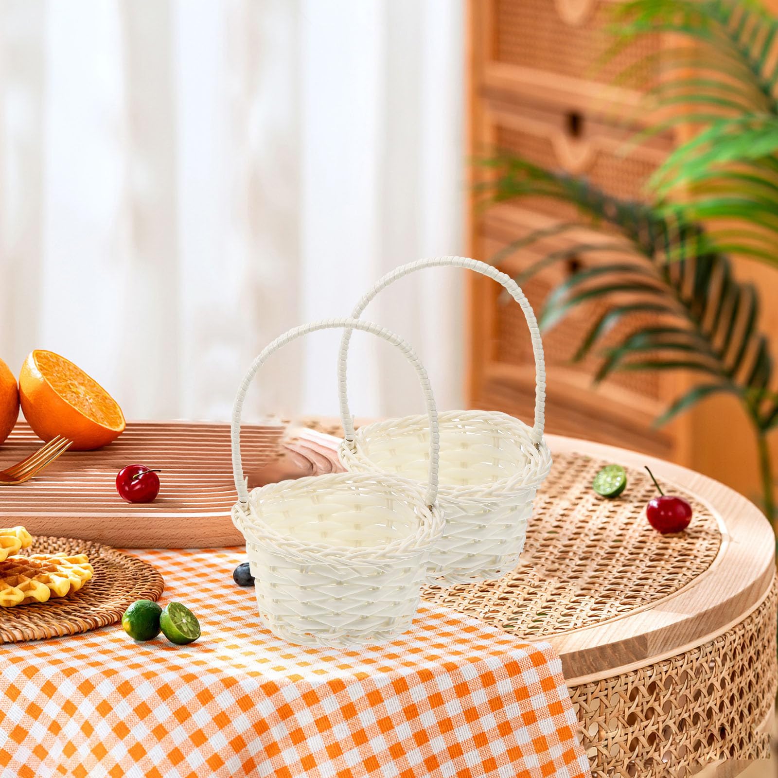 Cabilock 8 Stücke Körbchen Blumenkinder Mini Weidenkorb Blumenkörbe Small gewebter Korb Rattan Körbchen Mit Henkel Blumenkorb für Mini House Tischdeko Landhaus Deko - 14X9.5X9.5CM