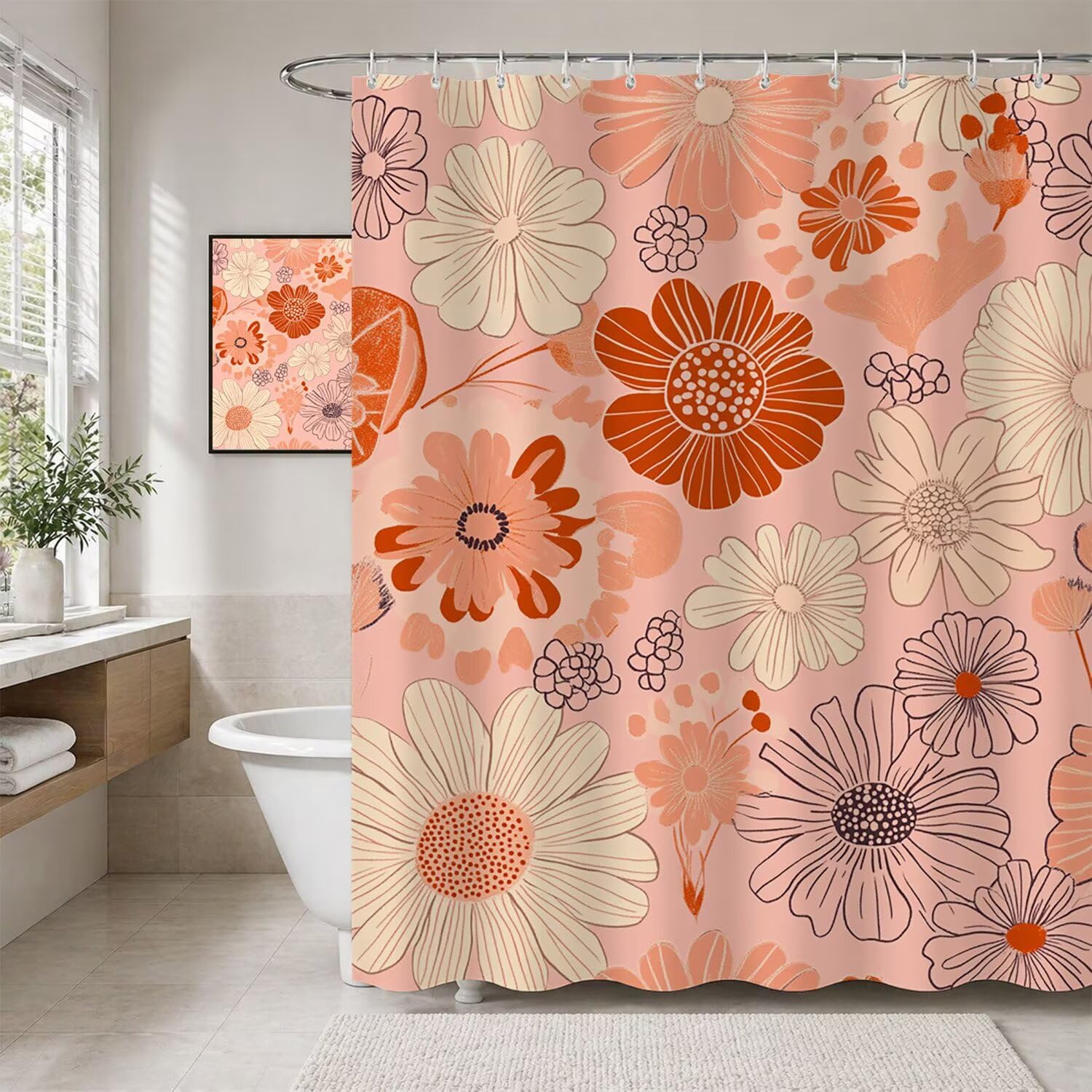 Rideau douche polyester imperméable lavable machine avec 12 crochets