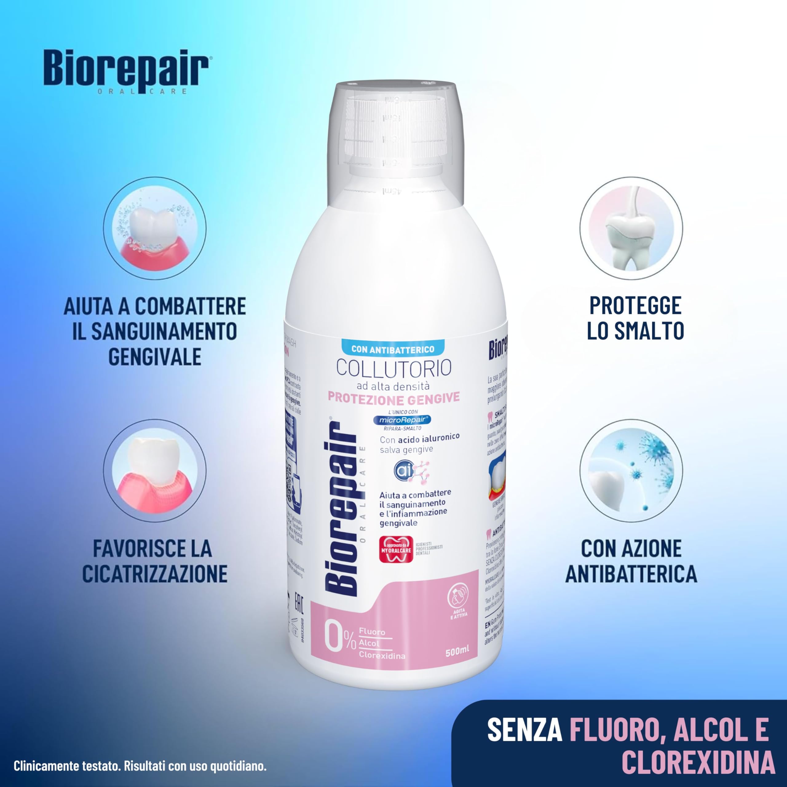 Biorepair, Kit Oral Care Protezione Gengive, Contiene Dentifricio PERIBIOMA Protezione Gengive, 2x75ml, Collutorio Alta Densità Protezione Gengive, 500ml, Con MicroRepair e Probiotici