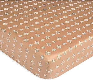 Crane Baby Crib Sheet, Copper Dash Neutral Crib Sheets & Toddler Sheets, 100% Cotton Sateen, 28" x 52", Breathable & Fitted