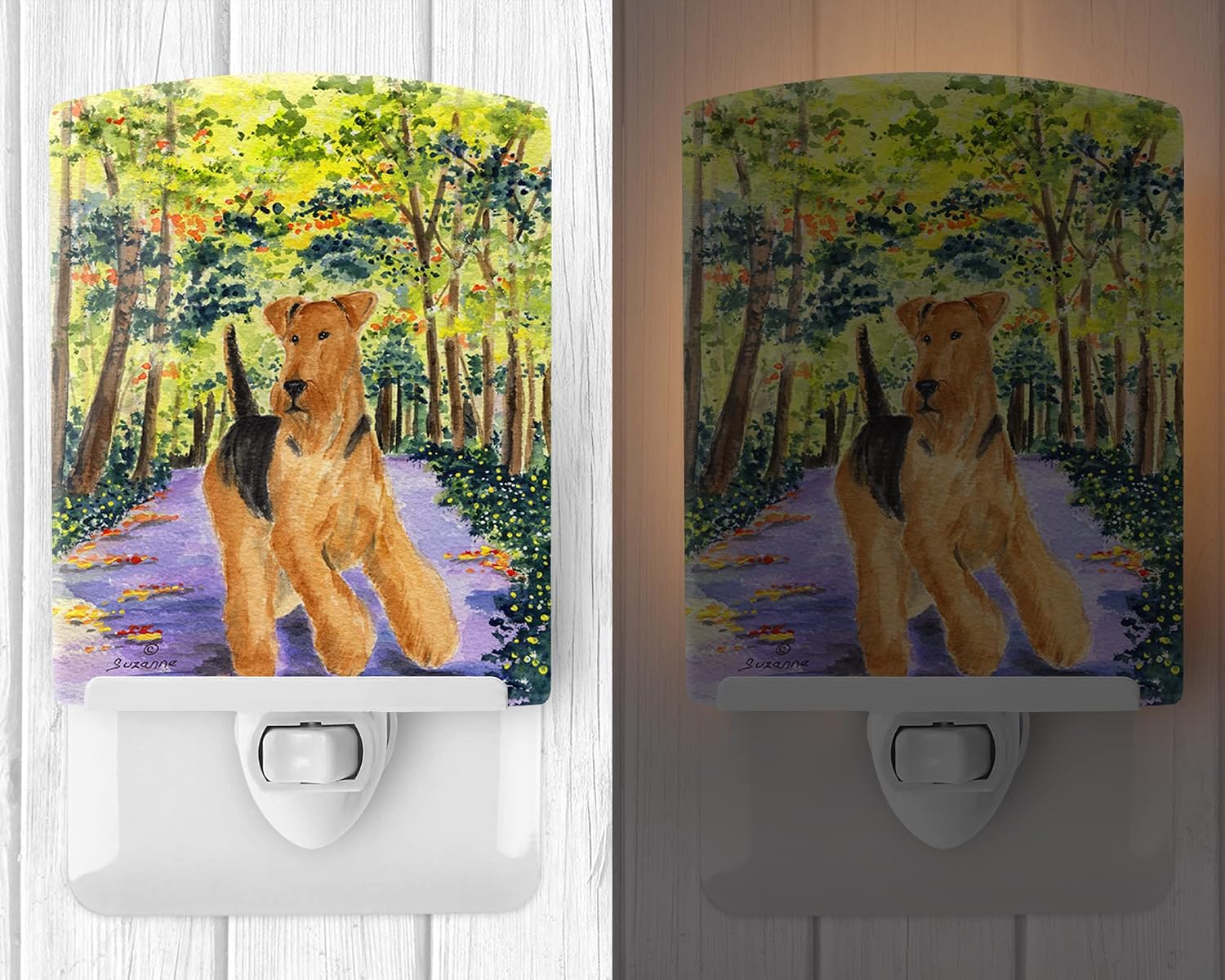 Caroline's Treasures SS8208CNL Airedale Ceramic Night Light Compact, UL-Certified, Ideal for Bedroom, Bathroom, Nursery, Hallway, Kitchen, 6x4x3, Multicolor image 2