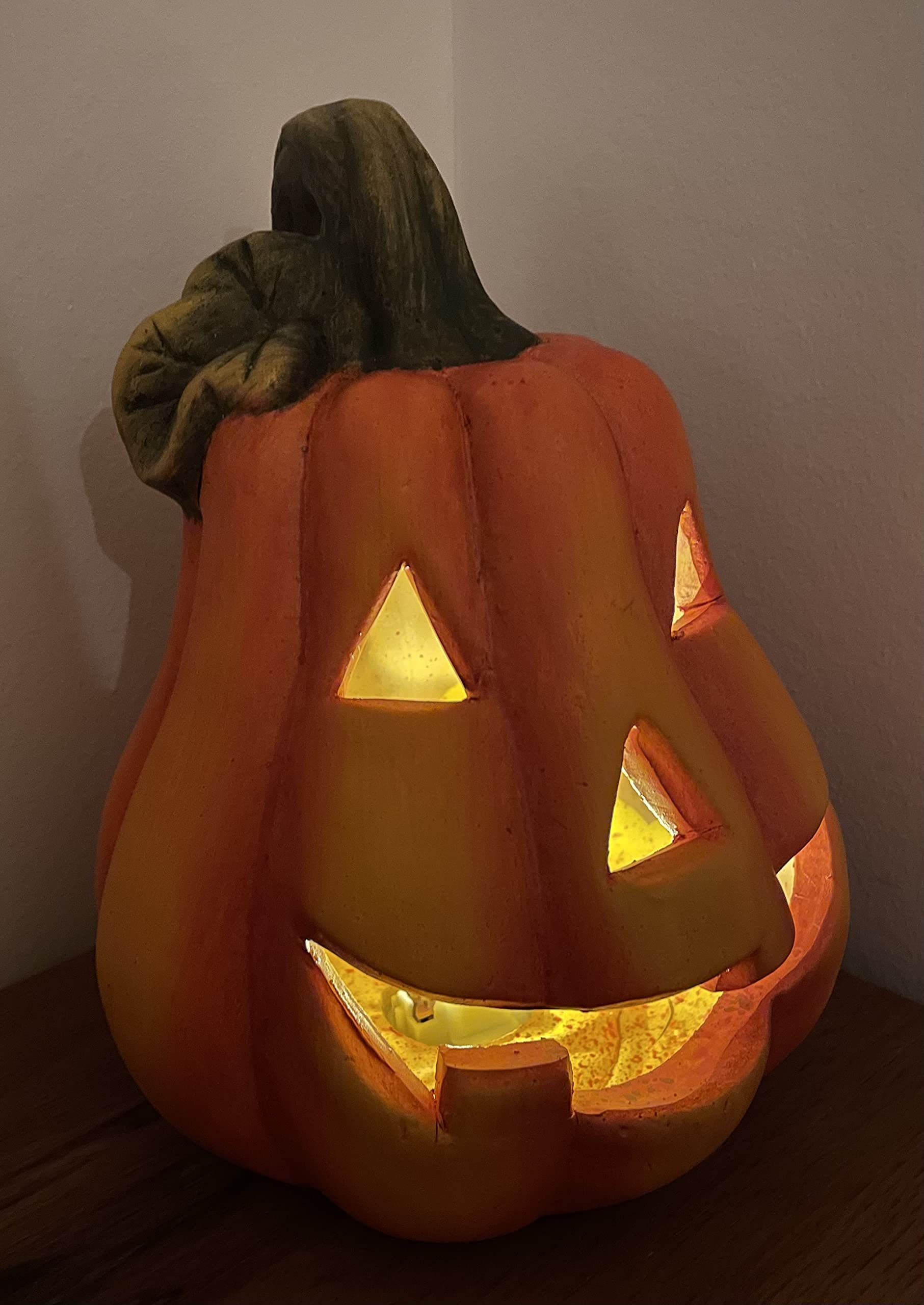 khevga Calabaza Deco Cerámica: Linterna Otoño Set de 2 Decoración de Halloween Iluminada con LED