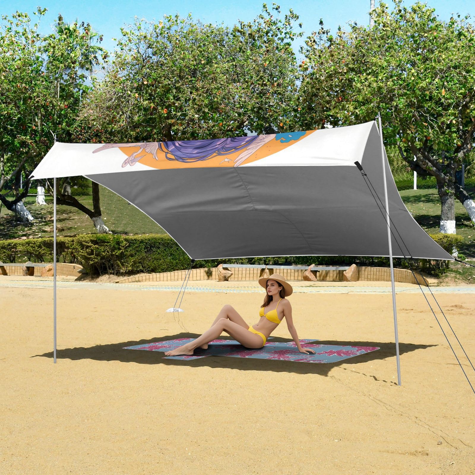 Angry Man Old Lace Beach Canopy UPF50+ Protezione impermeabile portatile con sacchi di sabbia e pala per campeggio, picnic, cortile