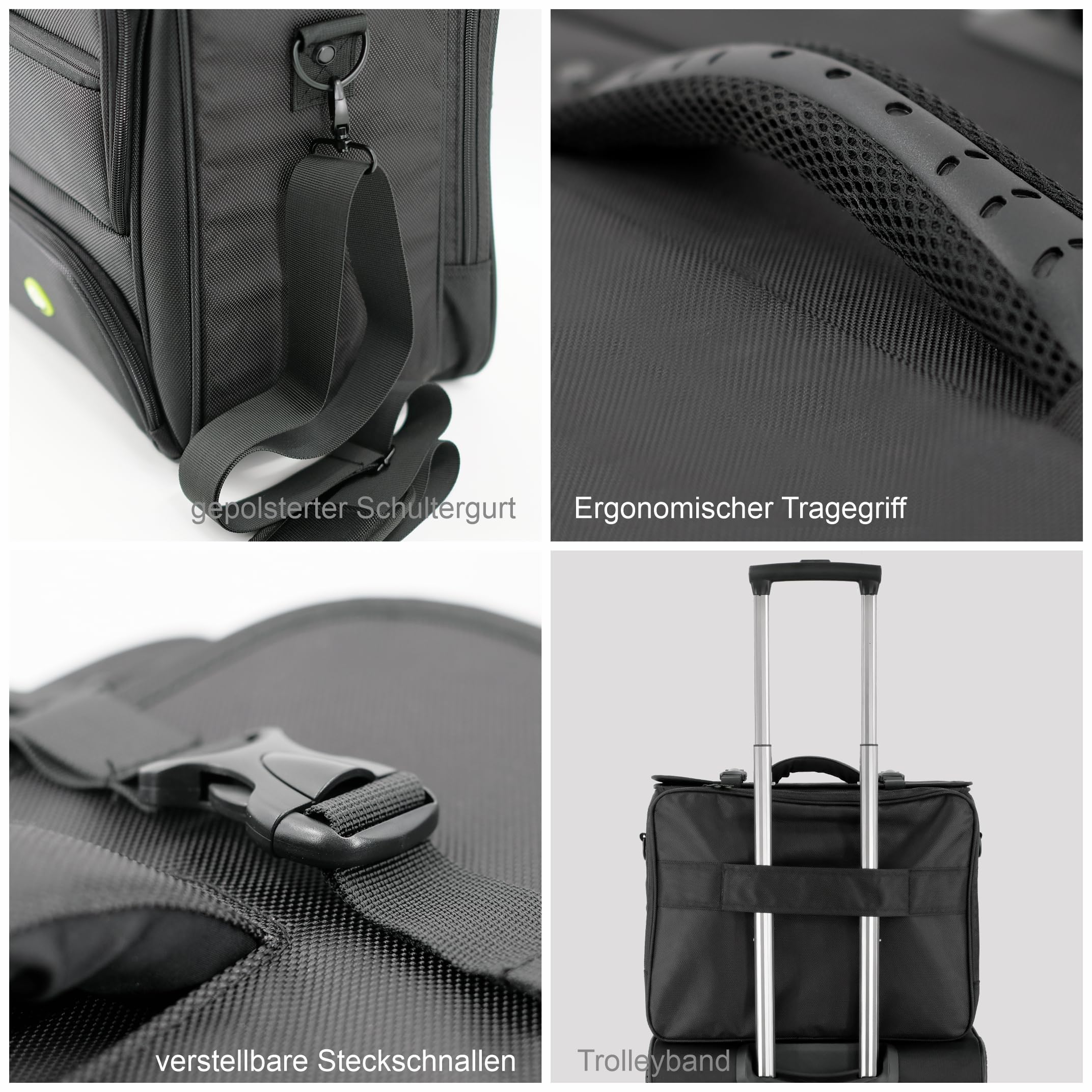 Soft Pilotenkoffer aus RPET in schwarz 46208 | Leichtgewicht mit Laptopfach, Fächertasche, Schultergurt | Aktenkoffer, Laptopkoffer