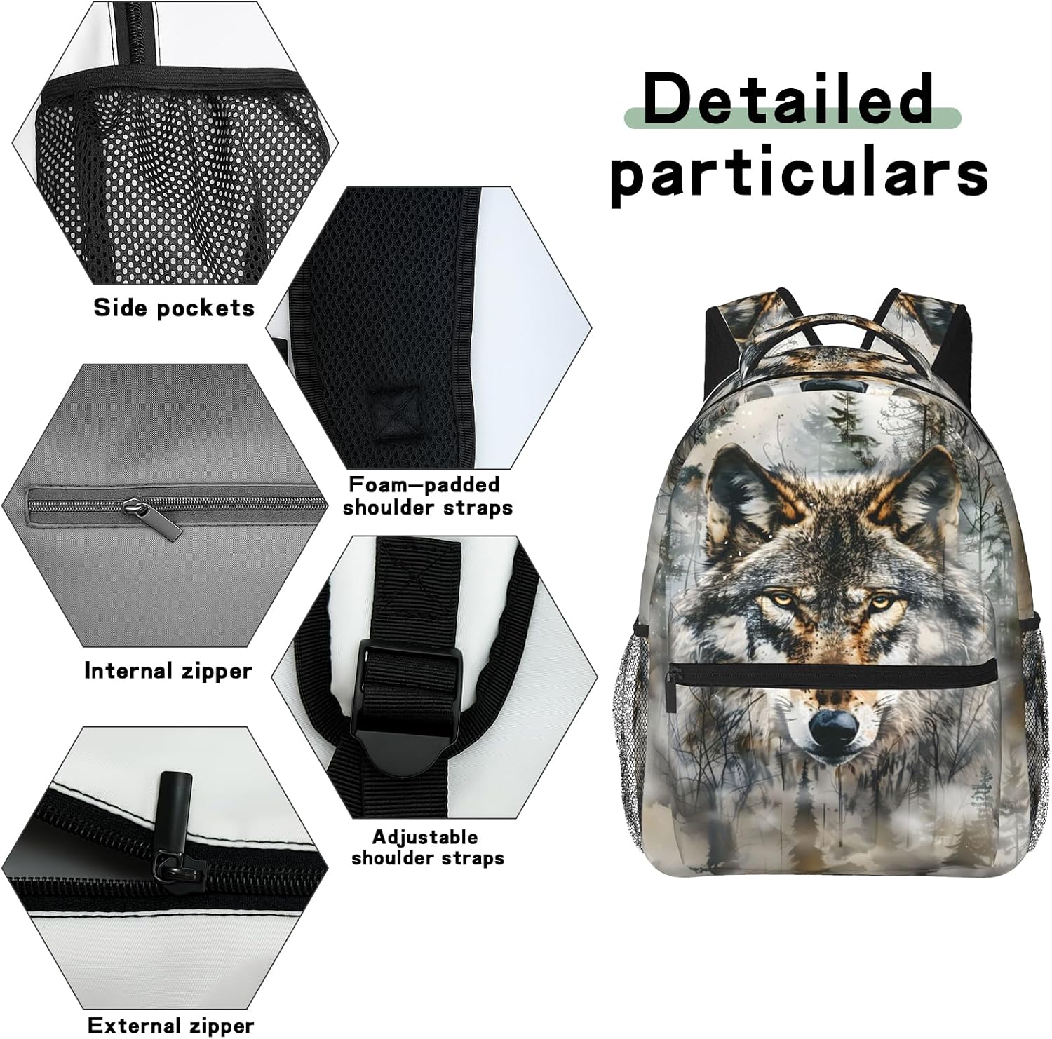 Wolf Casual Backpack, Lightweight Laptop Bag Daypack, Majestic Forest Wildlife Backpacks for Women Men Teens Students, Cool Animal Polyester Bookbag Gifts for School Work Travel Hiking