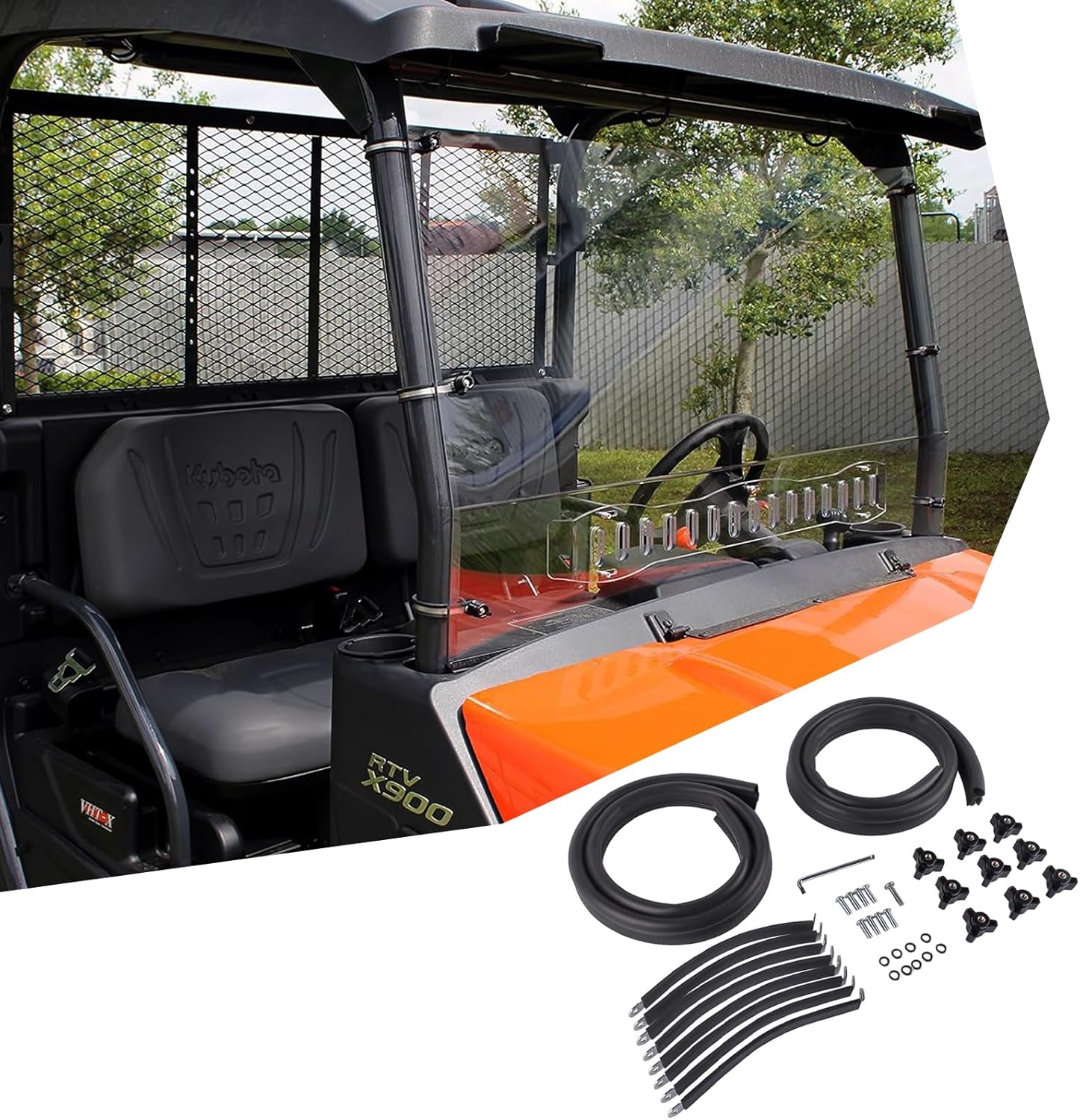 Two-Pieces Full Vented Windshield KB-X900LWV-2 Replacement for Kubota RTV X900 X1120 X1140