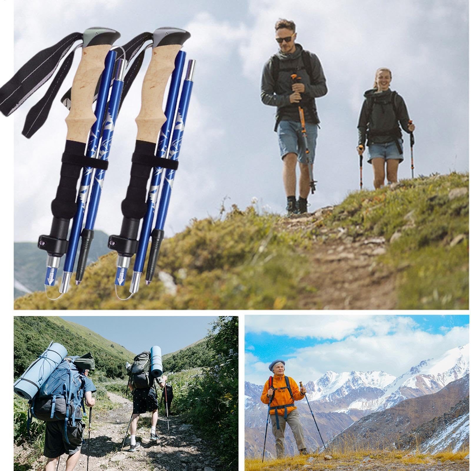 Teleskopowe kijki trekkingowe do wędrówek, regulowane, lekkie kijki turystyczne, solidne wsparcie terenowe, na kemping, łatwy chwyt i przenośna konstrukcja, 2 szt