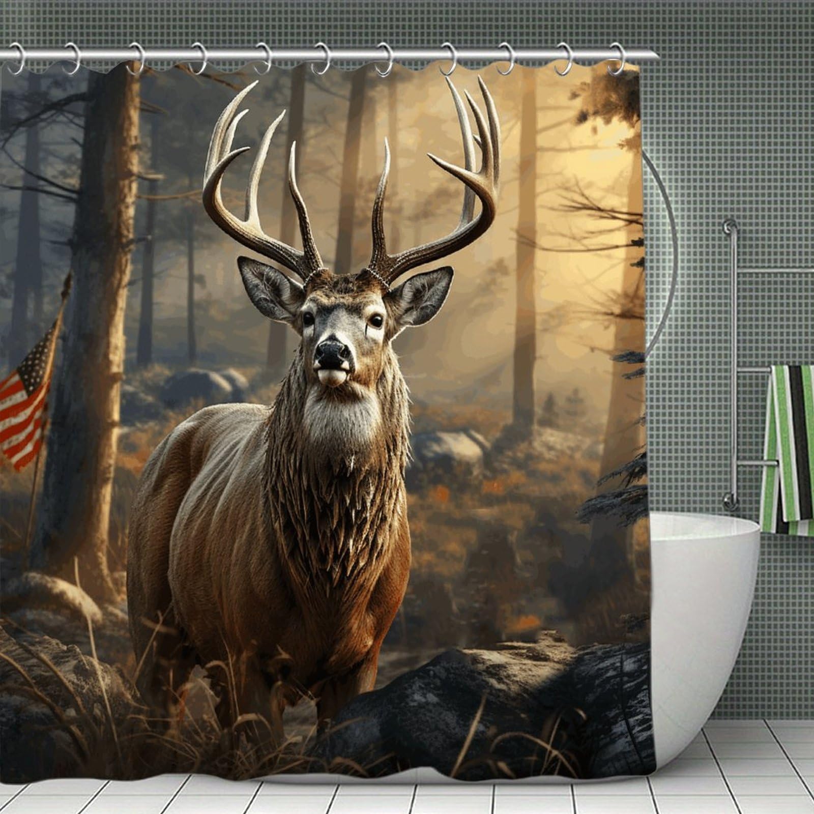 VstaDank Deer Hunting Season Shower Curtain Waterproof Bathroom Curtain with Hooks Luxury Weighted Bath Curtains for Bathtubs Showers Room Dividers Decorative Shower Curtains 71x71 in