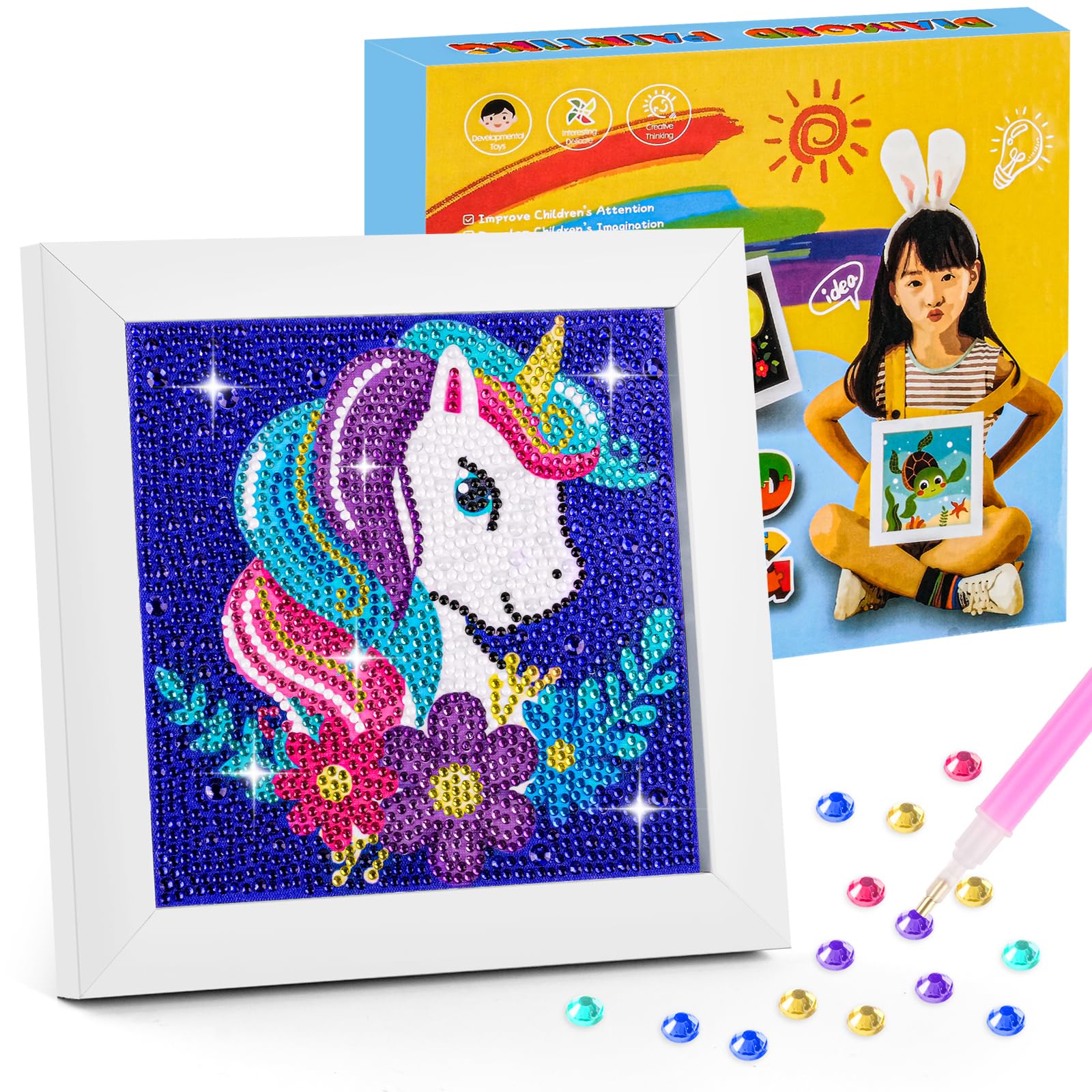 Kit Diamond Painting AUAUY 5D Con Cornice - Unicorno Per Bambini E Decorazione - Foto 13