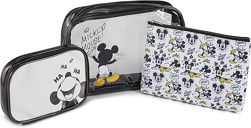Mickey Mouse - Juego de estuche de cosméticos Juego de 3 piezas con licencia oficial de Mickey y Minnie Mouse de viaje para niñas, niños,