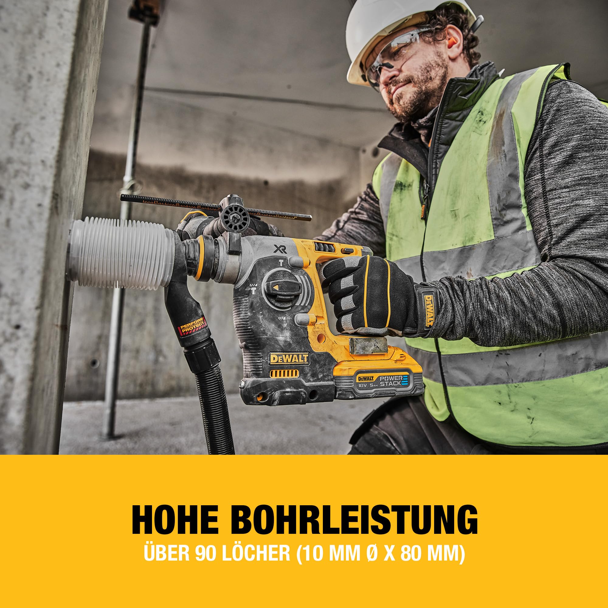 DEWALT SDS-plus XR Akku-Kombihammer/Schlagbohrmaschine (18V, bürstenlos, 24mm, ideal für Bohranker/Befestigungslöcher, Vibrationsreduzierung, ohne Akku & Ladegerät) DCH273N-XJ
