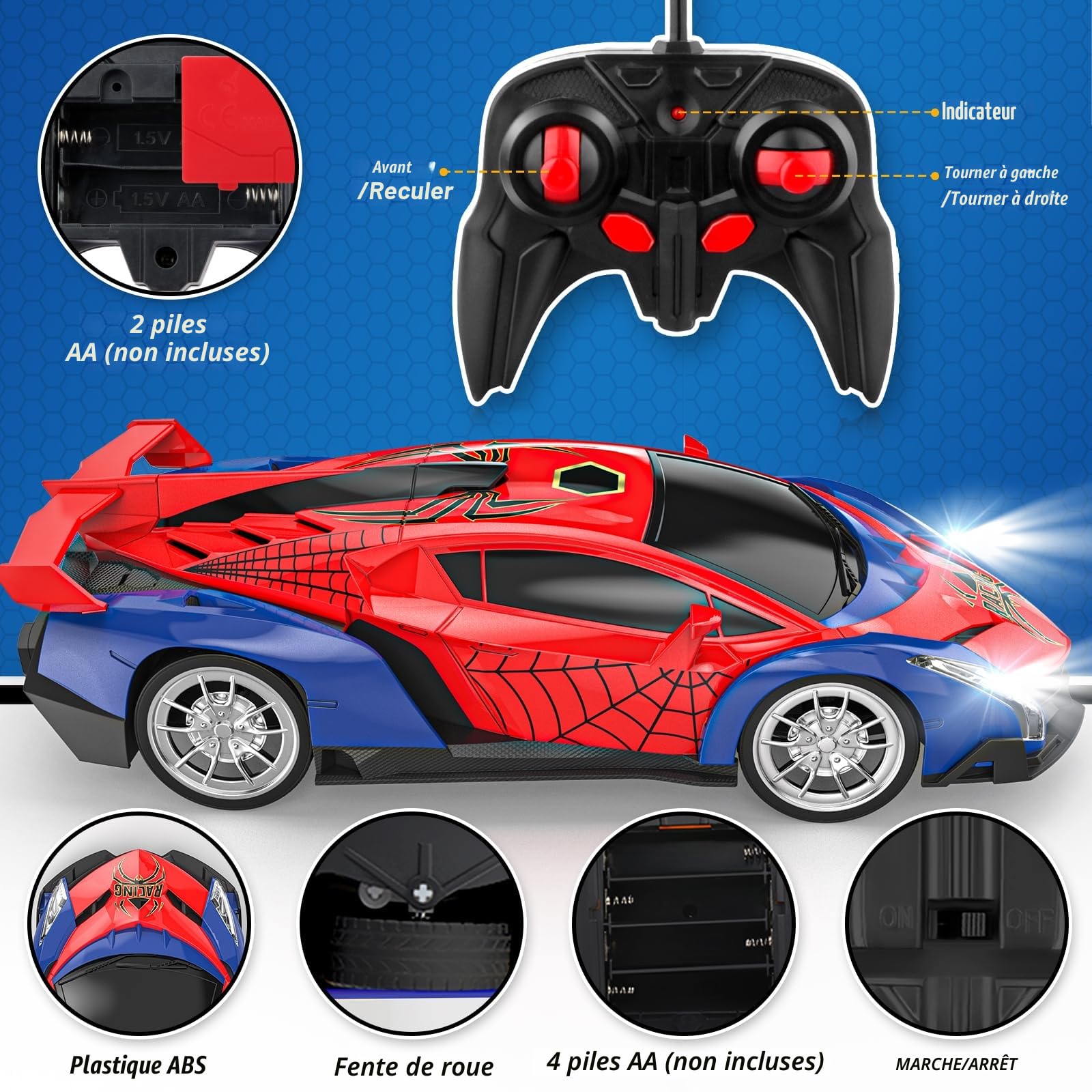 Mieryd Voiture Télécommandée, 1:18 Voiture de Course Spider Jouet Garçon | Cadeau Enfant Fille 3 4 5 6 7 8 Ans Voiture Radiocommandée à Batterie Jeux Intérieur Extérieur Véhicule Téléguidée Drift Cars