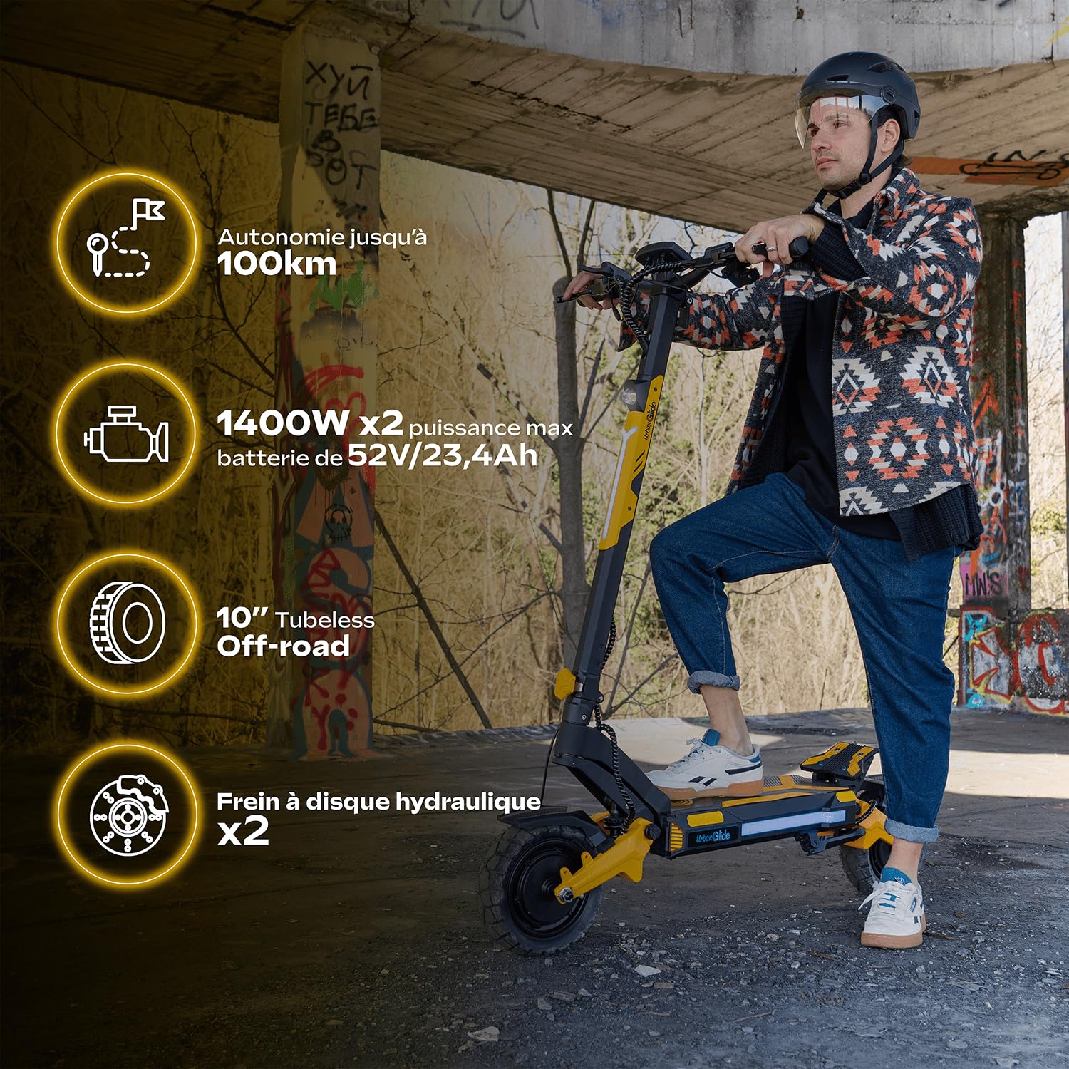 Trottinette Électrique UrbanGlide 1000GT 2x2 – 52V 23,4Ah – Autonomie 100km – Tout-Terrain, Noir