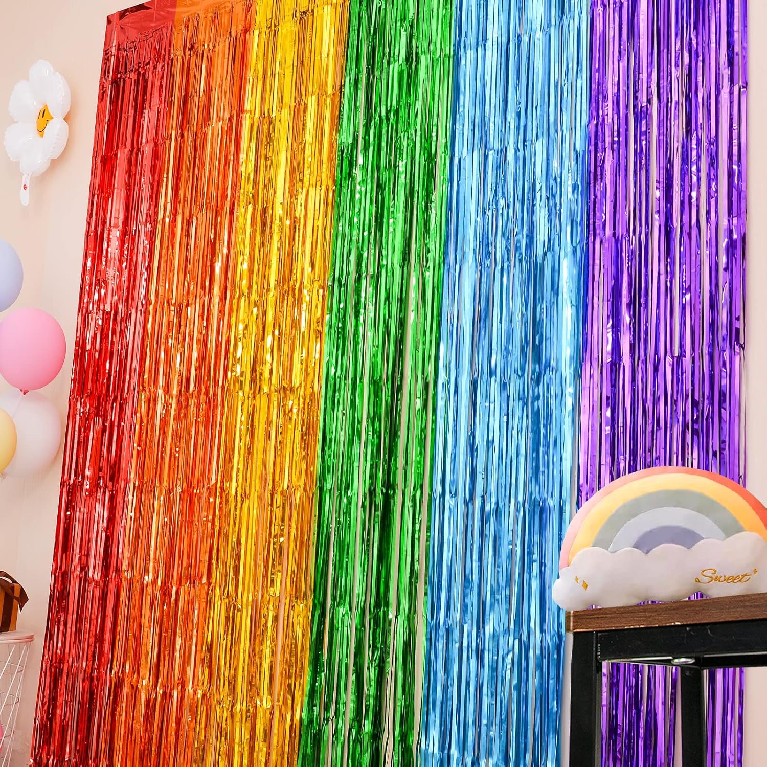 LOLStar Rainbow Foil Fringe Curtains, 2 Pack Pride Rainbow Party Decorations 1 x 2 m Tinsel Metallic Streamers Photo Booth Props Backdrop For Birthday Wedding Engagement Kindergarten Graduation Decor — view 7