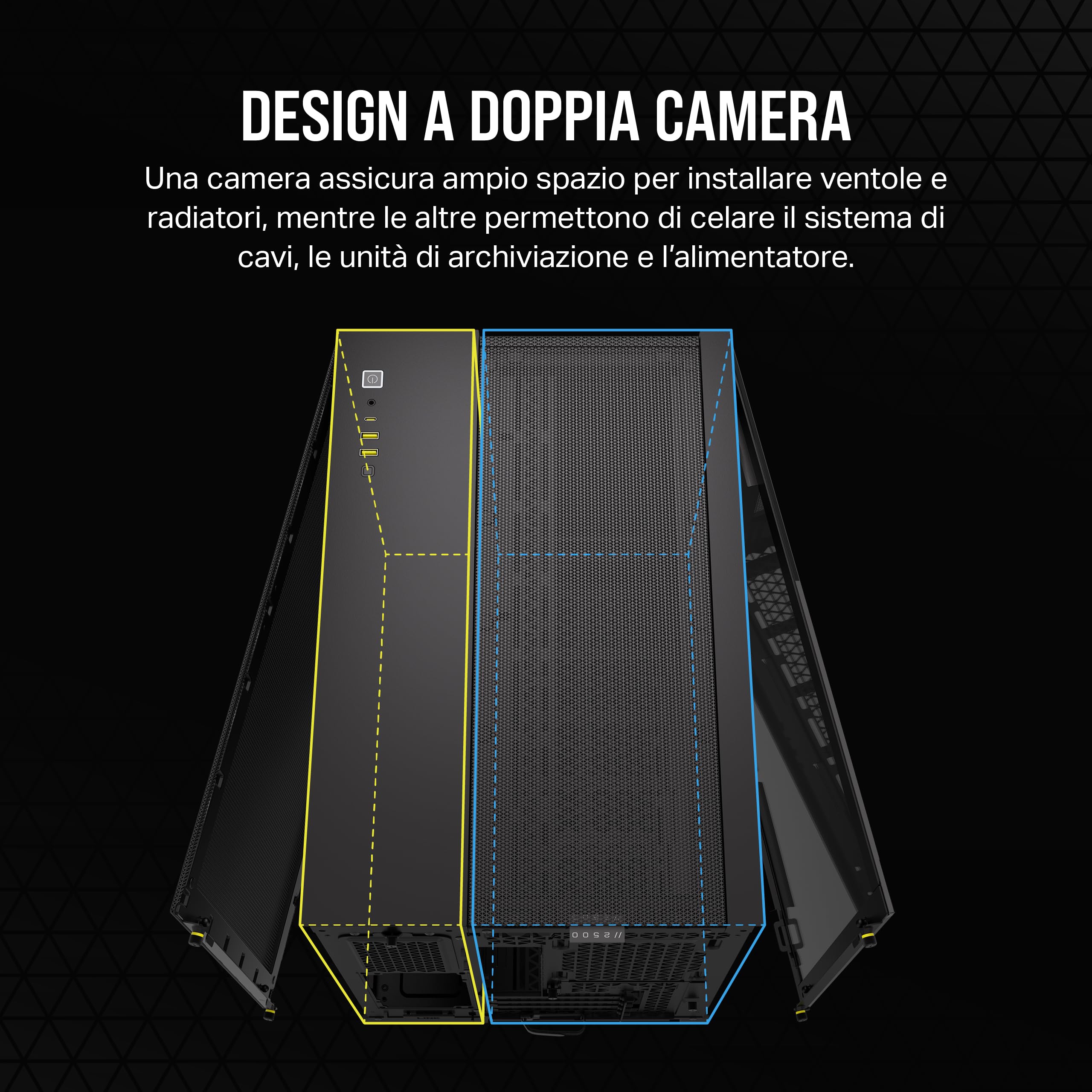 CORSAIR 2500D AIRFLOW mATX PC Case - Nessuna Ventola Inclusa - Design a Doppia Camera - Ampia Flessibilità di Raffreddamento - Compatibile con Schede Madri a Connessione Inversa - Nero