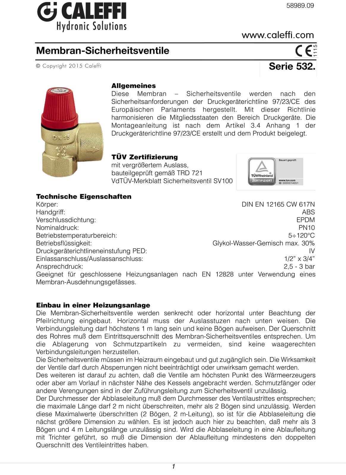 Caleffi 532043 Valvola di sicurezza a membrana, Altro