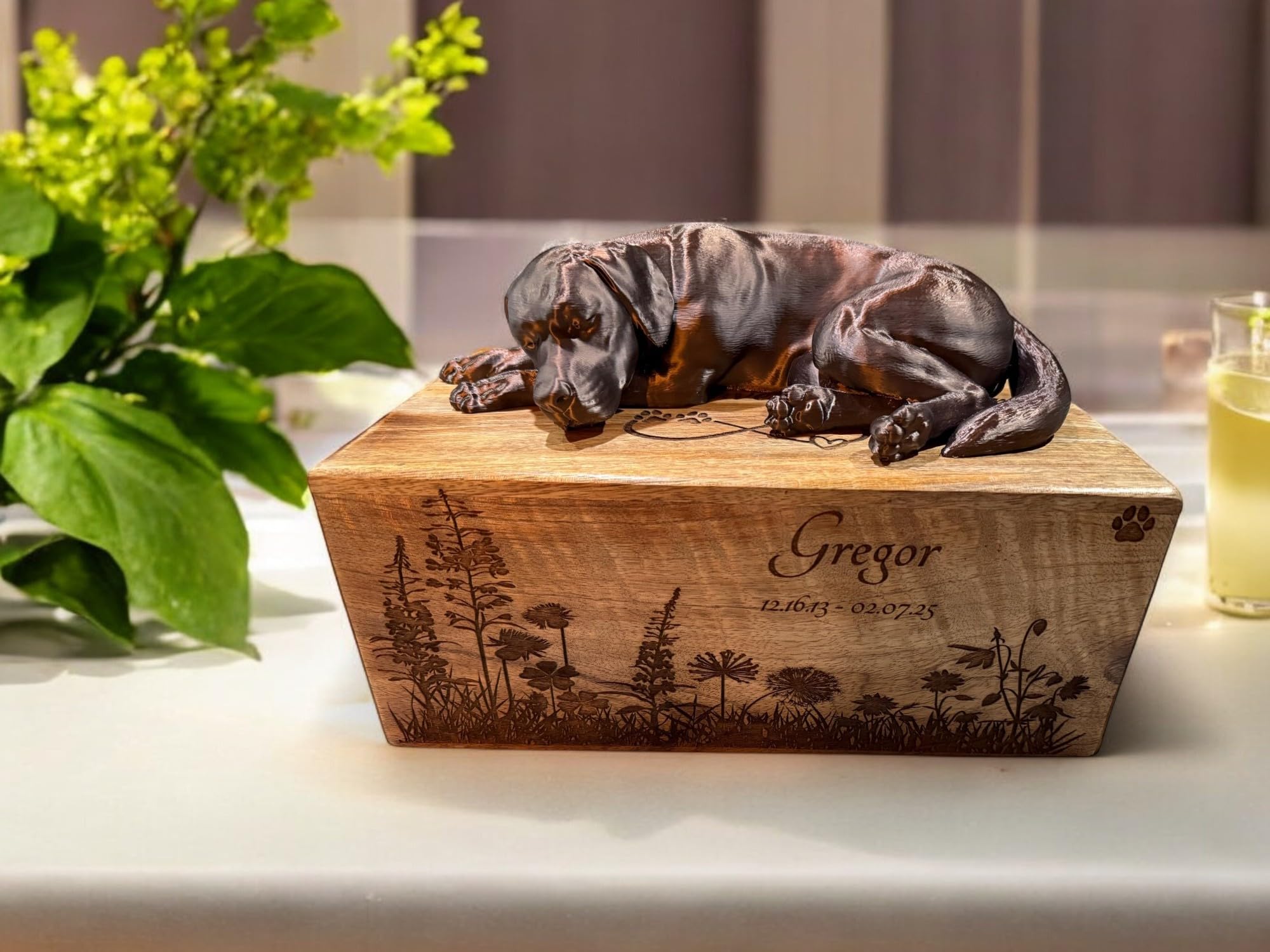 Personalisierte Haustier-Urne für Hundeasche, gravierte Holz-Gedenkbox für Hunde, Katzen, Kleintiere, individueller Name, Datum, Haustierverlust, klein, mittel, groß