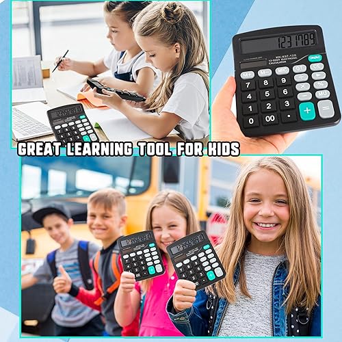 Miniatura 5 de Paquete de 10 calculadoras de escritorio de 12 dígitos con pantalla LCD grande, calculadora electrónica de doble potencia para estudiantes, oficina,