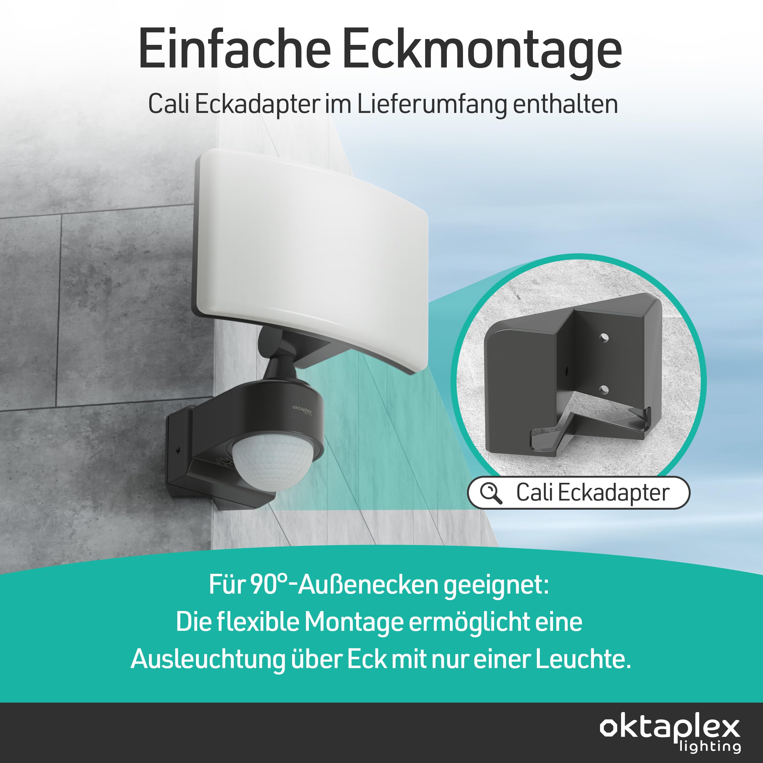 Oktaplex Cali Außenlampe mit Bewegungsmelder 2200lm warmweiß 3000K | Außenstrahler anthrazit IP65 Master Funktion